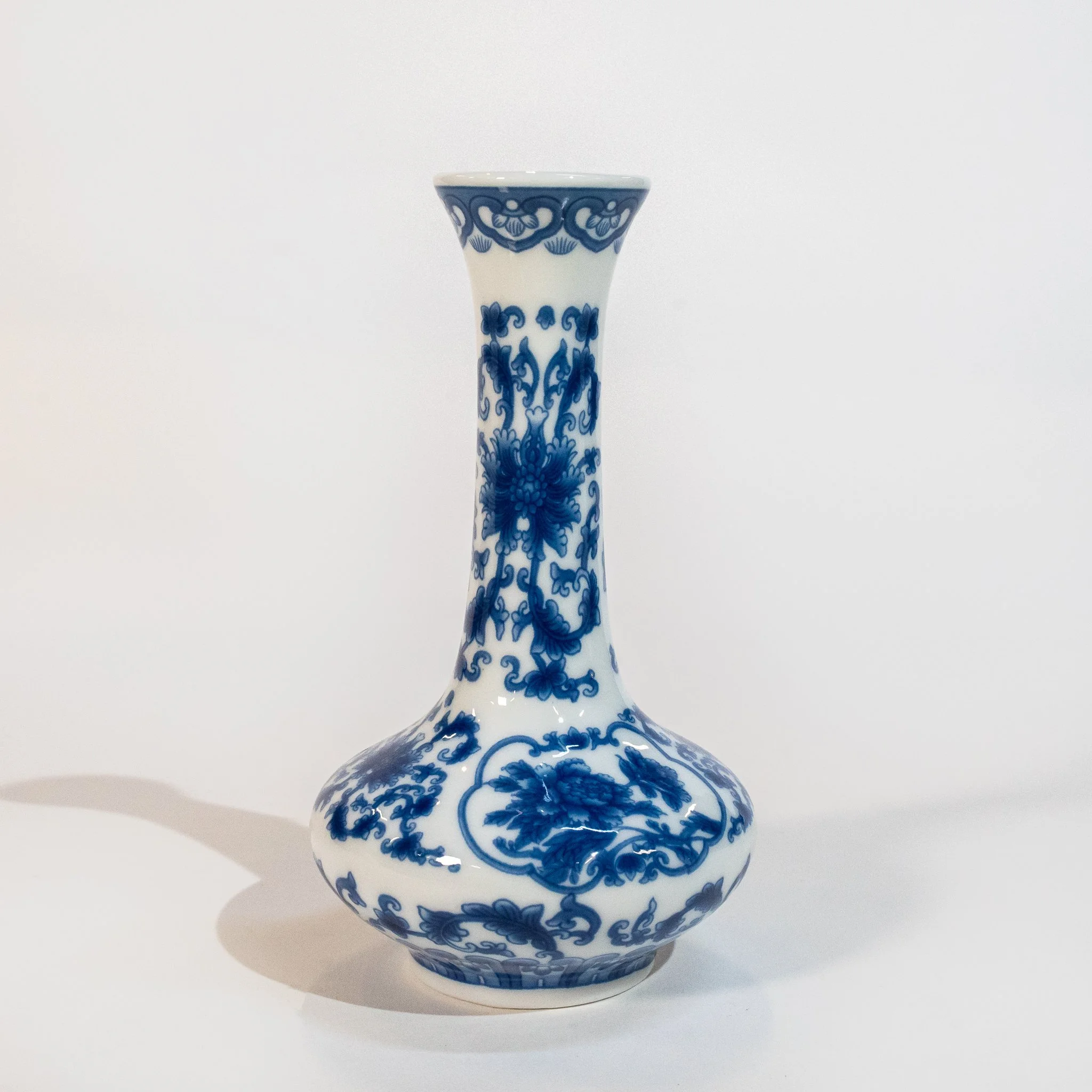 Blue + White Ceramic Vase (3.15" x 1.77" x 5.62")