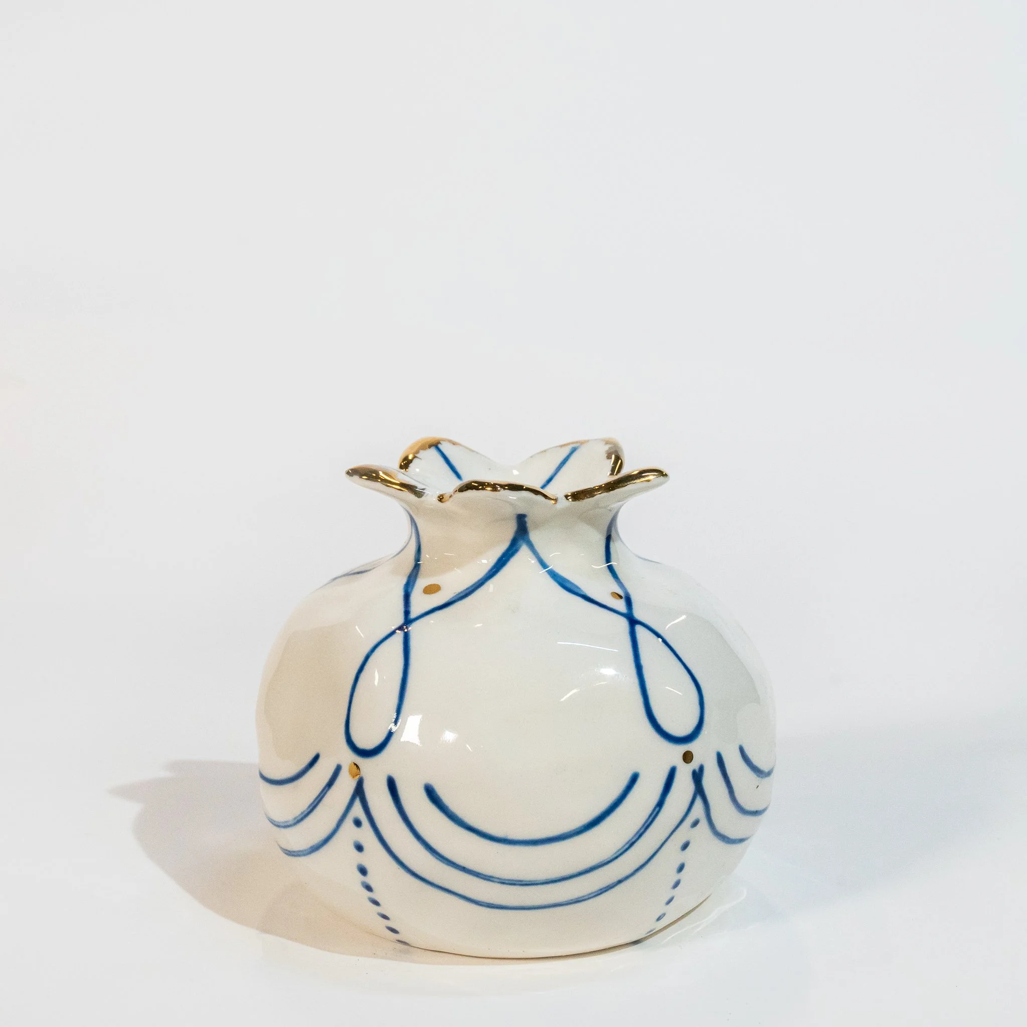 Blue + White Ceramic Vase (3.25" x 3.25" x 3.25")