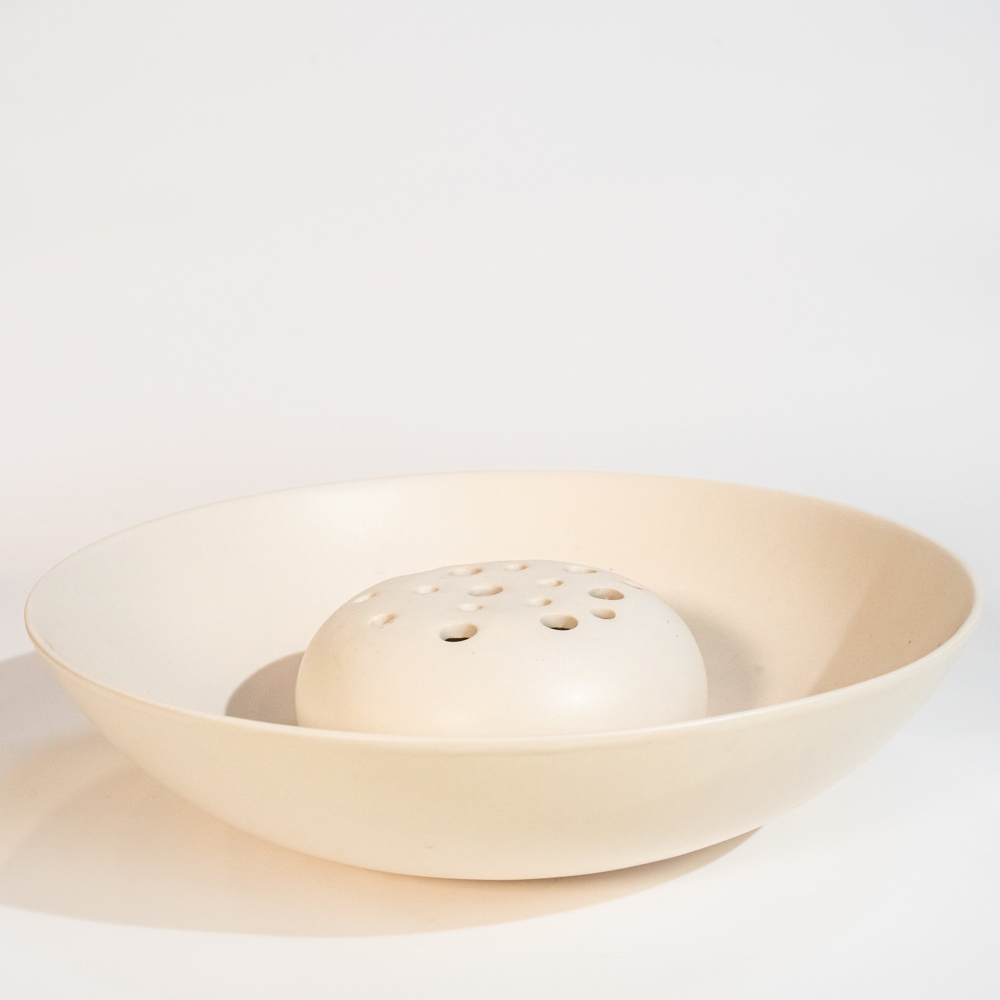 Ceramic Flower Frog Bowl Vase (11” x 3”)