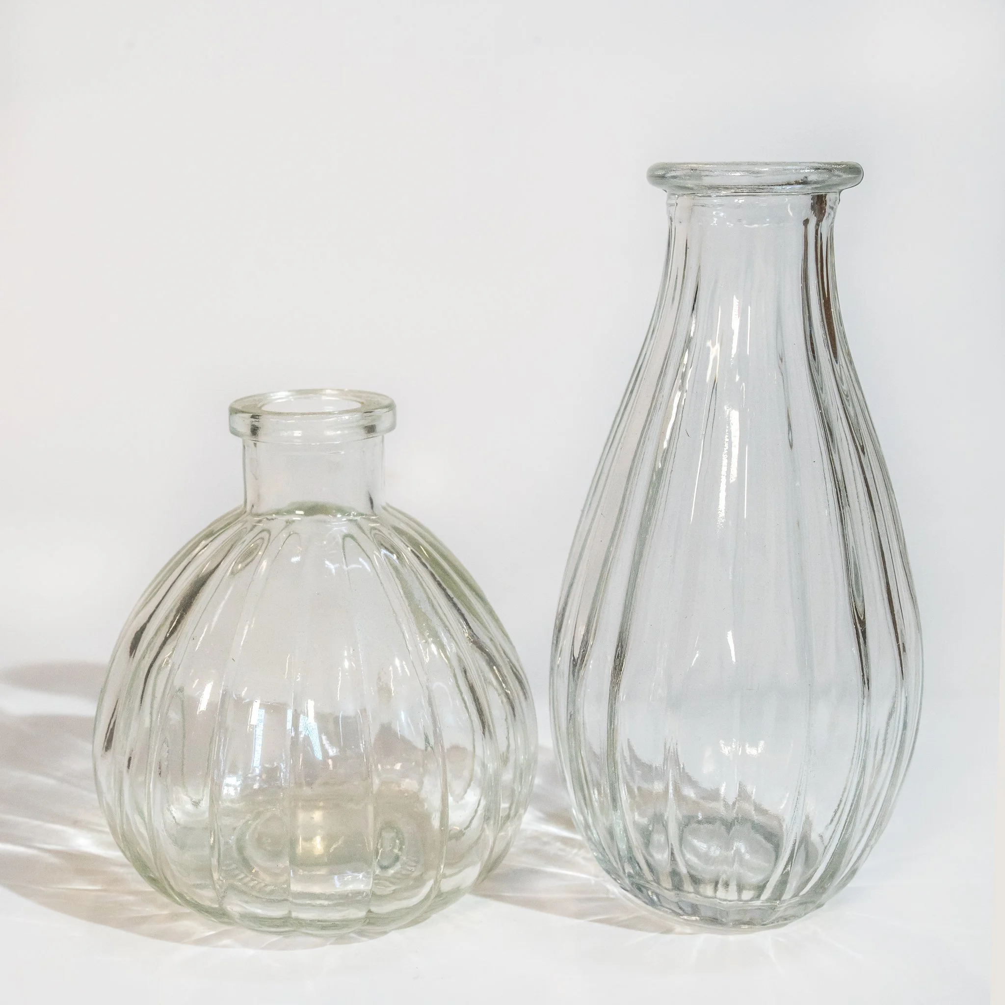 Ribbed Glass Bud Vases (3.5" x 3.5") (2.75" x 5.5")