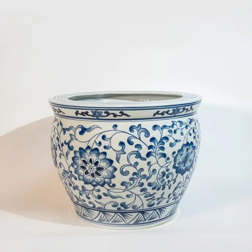 Blue & White Ceramic Planter (16 1/8" diam. x 13"H)