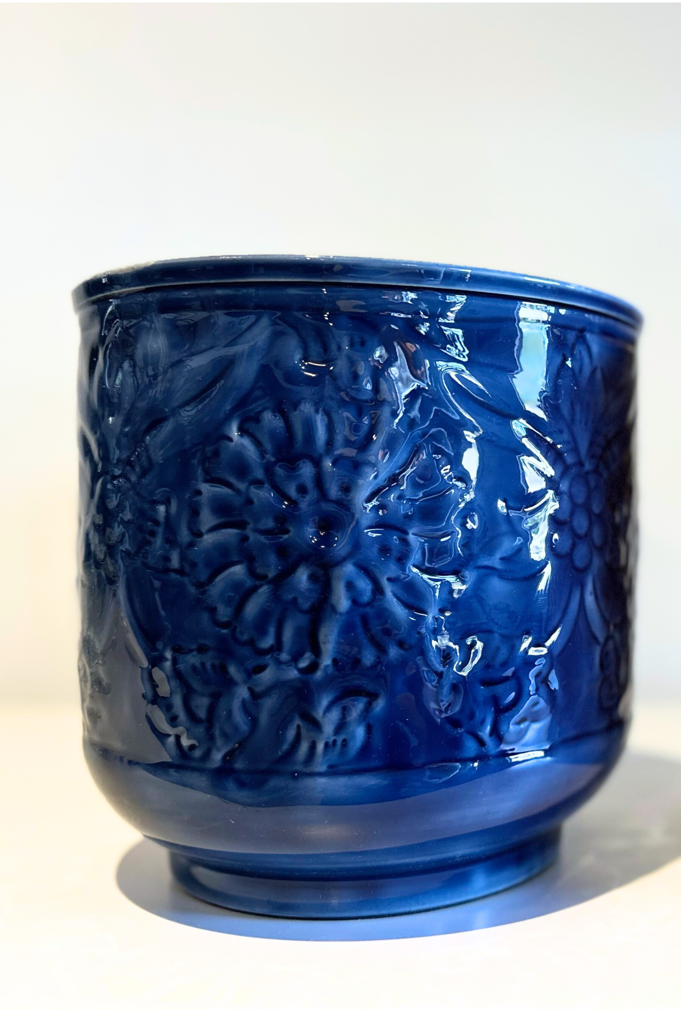Glazed Metal Floral Planter (7.25”D x 7.25”H)