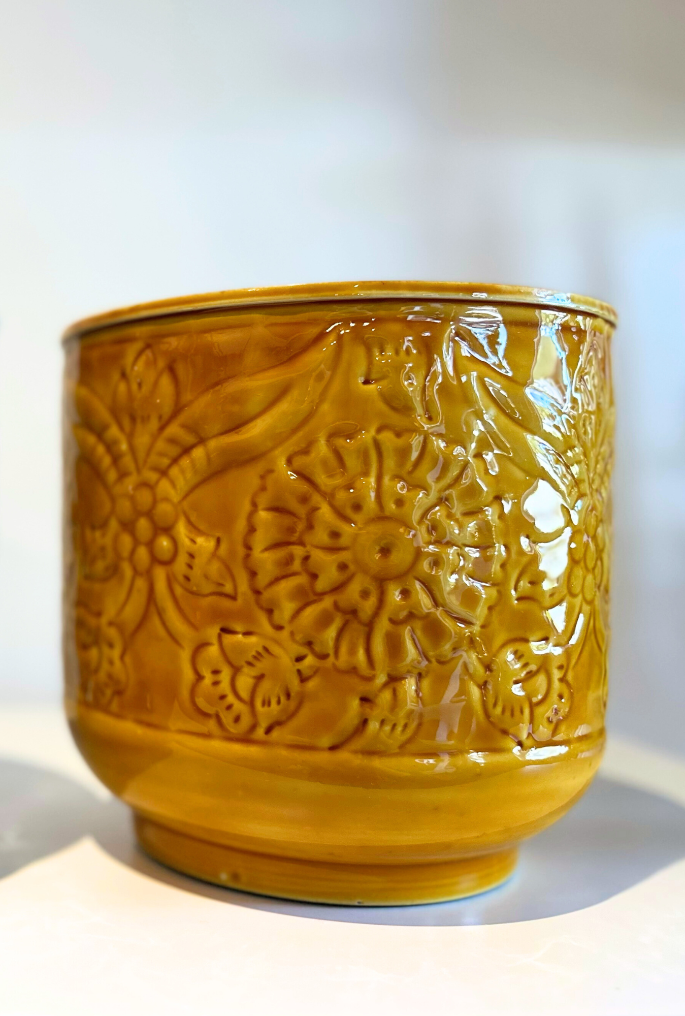 Glazed Metal Floral Planter (7.25”D x 7.25”H)