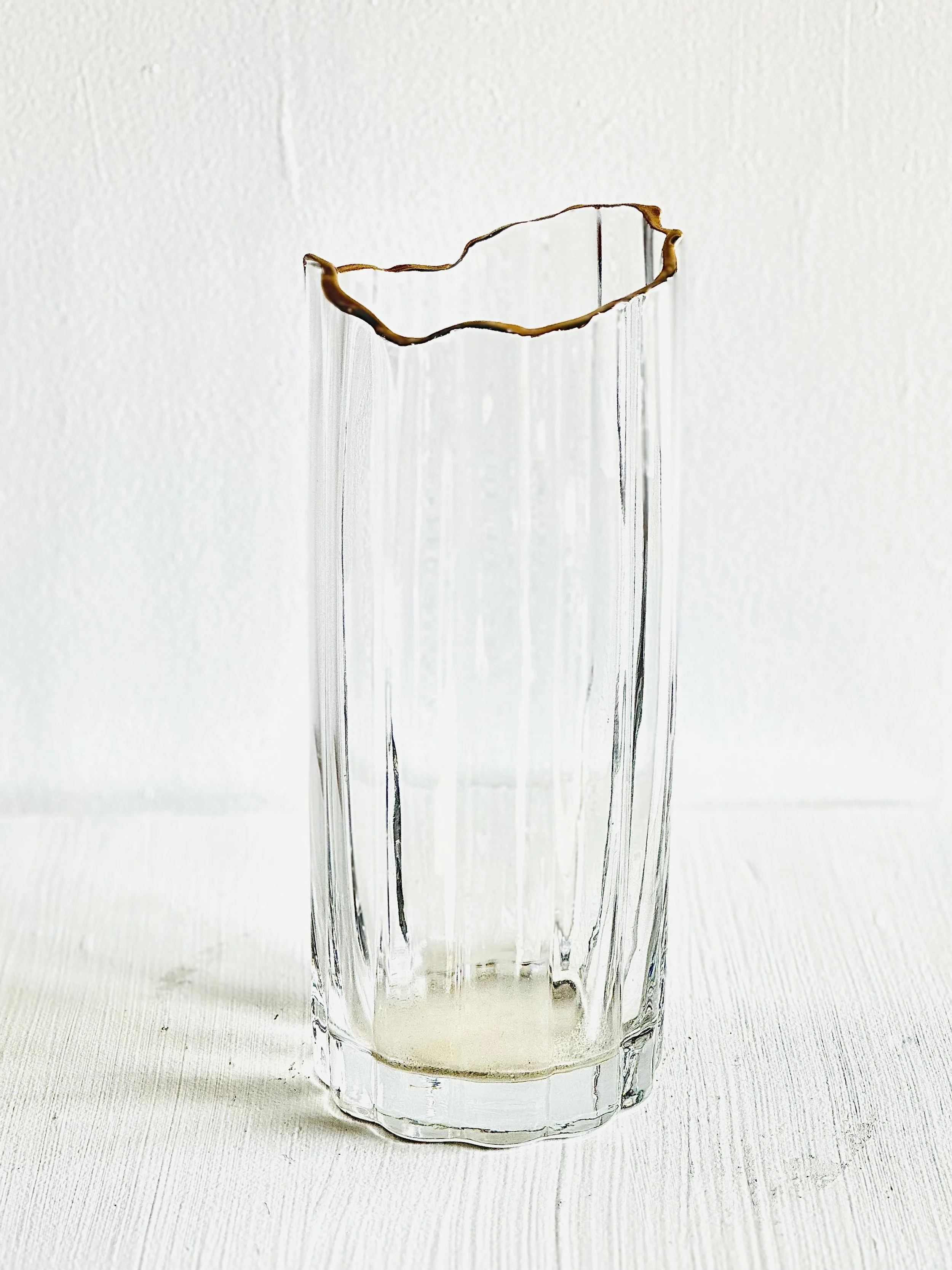 Waves Gold Rim Faceted Vase (4"D x 9.5"H)