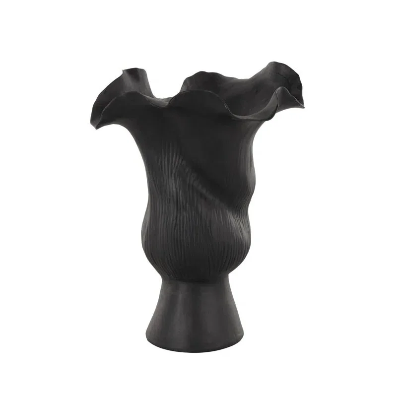 Bia Cole And Ceramic Floral Inspired Abstract Vase With Linear Grooves (10.6'' X 7.85'' X 7.2'')