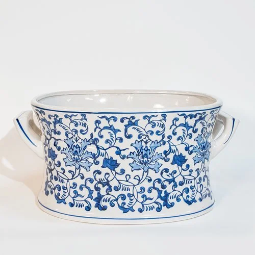 Blue & White Ceramic Planter (17.25" x 11.75" x 8.5")