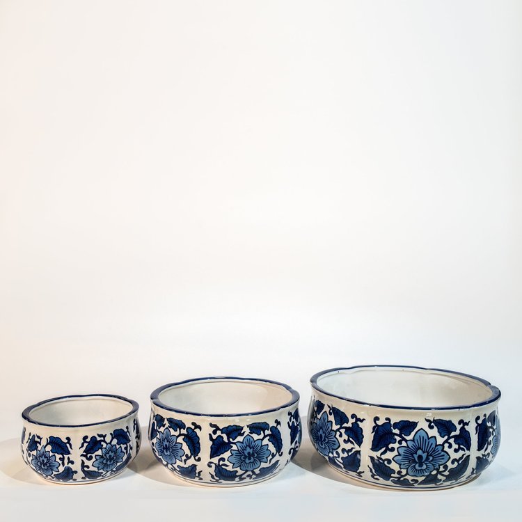Blue + White Porcelain Pots (7.9" x 4.7" x 5") + (5.9" x 3.5" x 4")