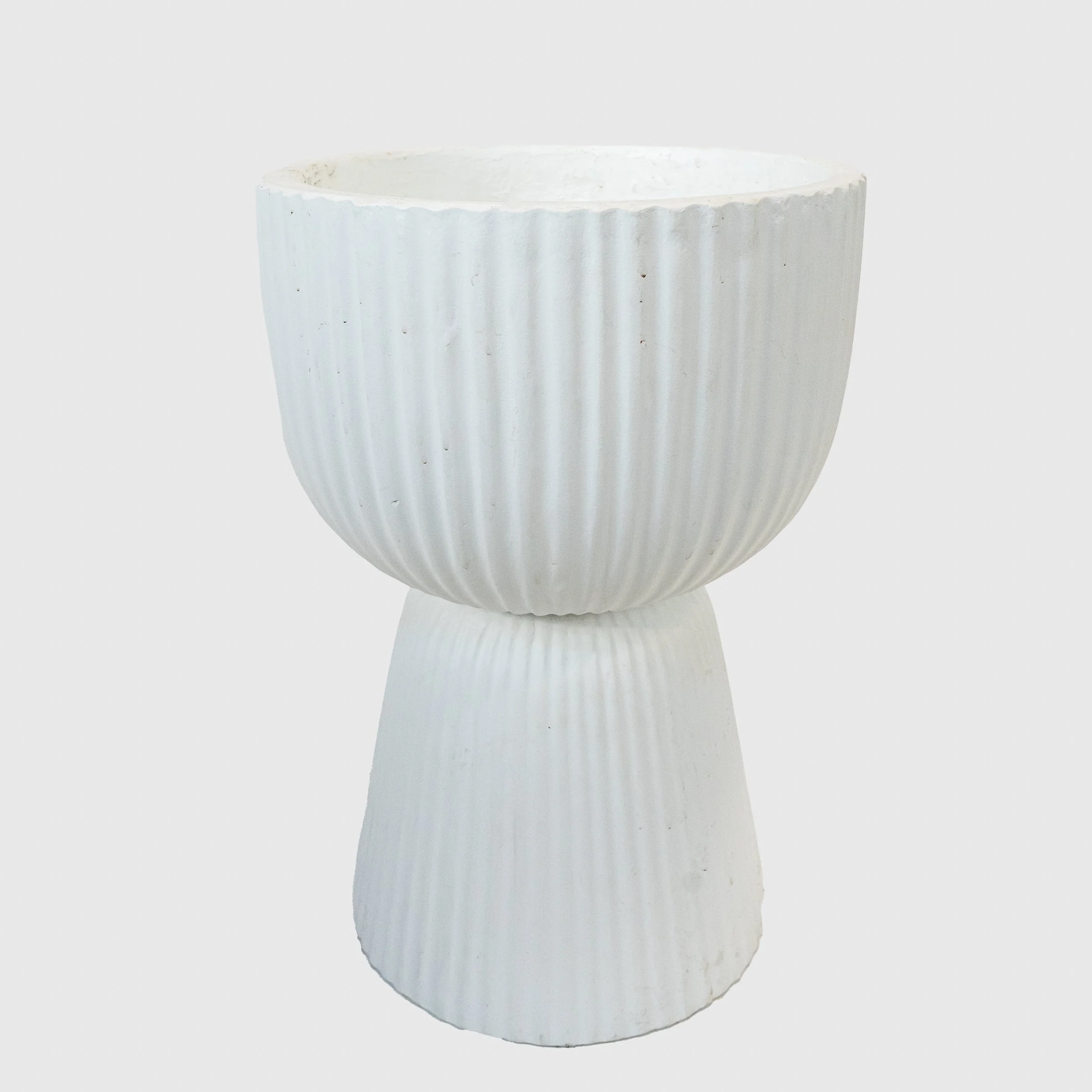 Pescadero White Cement Fluted Outdoor Planter (14"Dia. x 20"H)