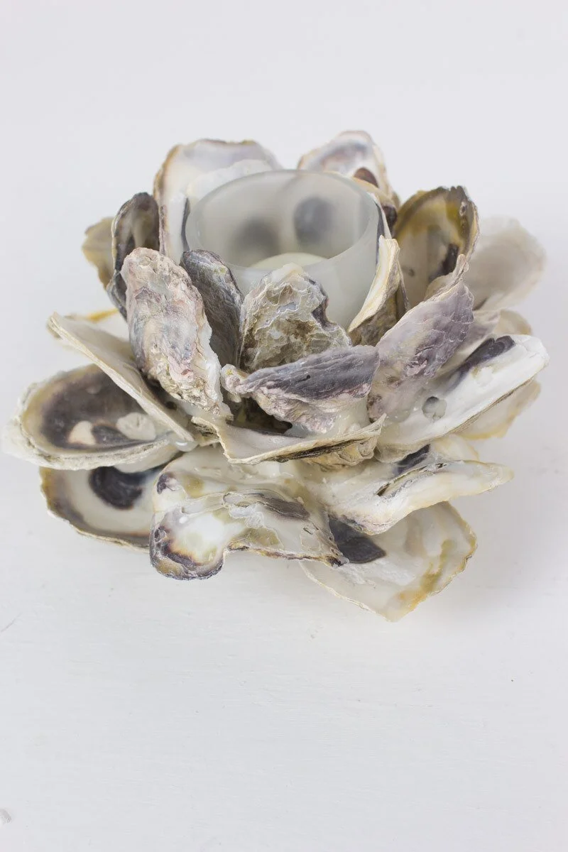 Oyster Shell Flower Votive Holder (6" x 3")