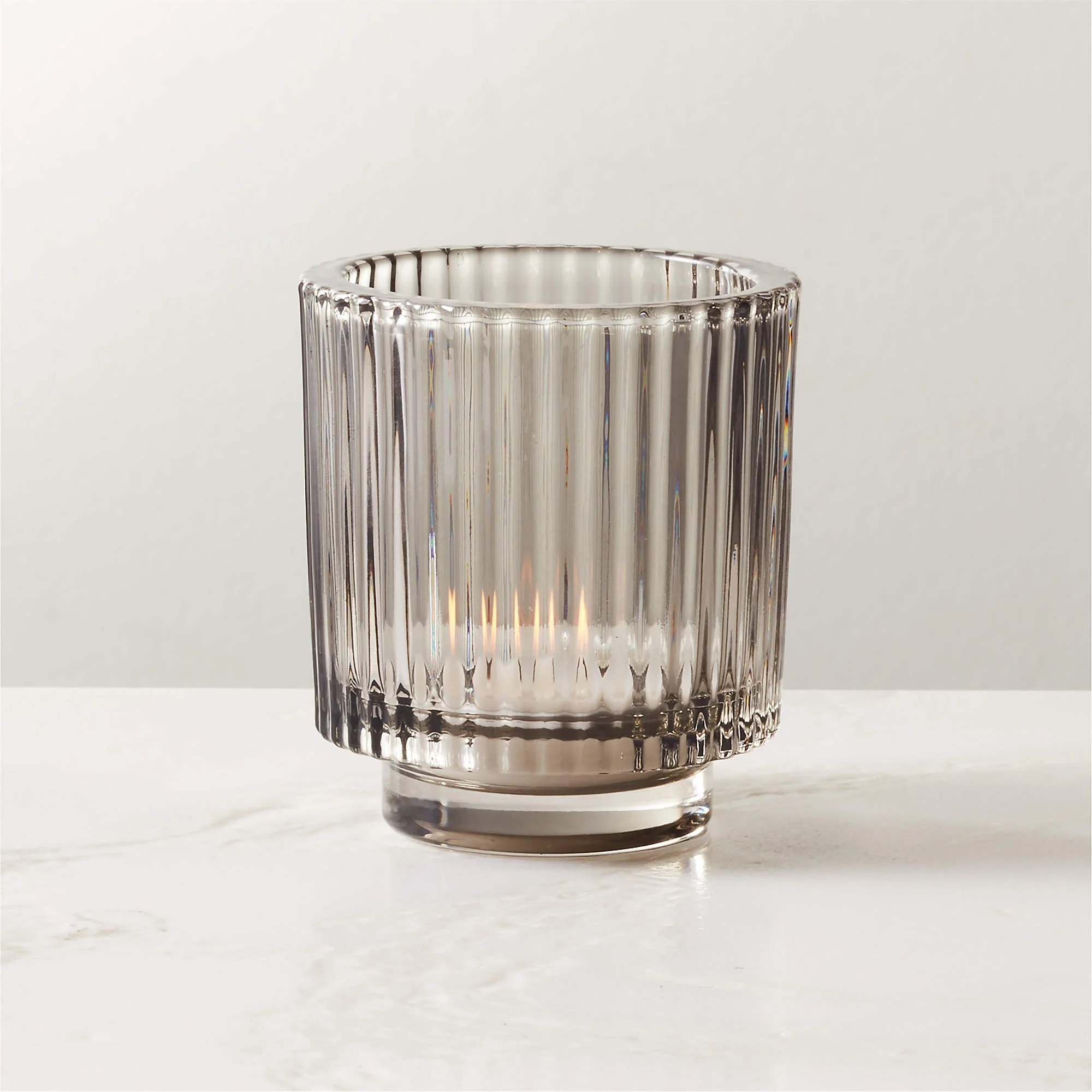 Ezra Smoke Glass Tealight Candle Holder (3.25"Wx3.25"Dx3.5"H)