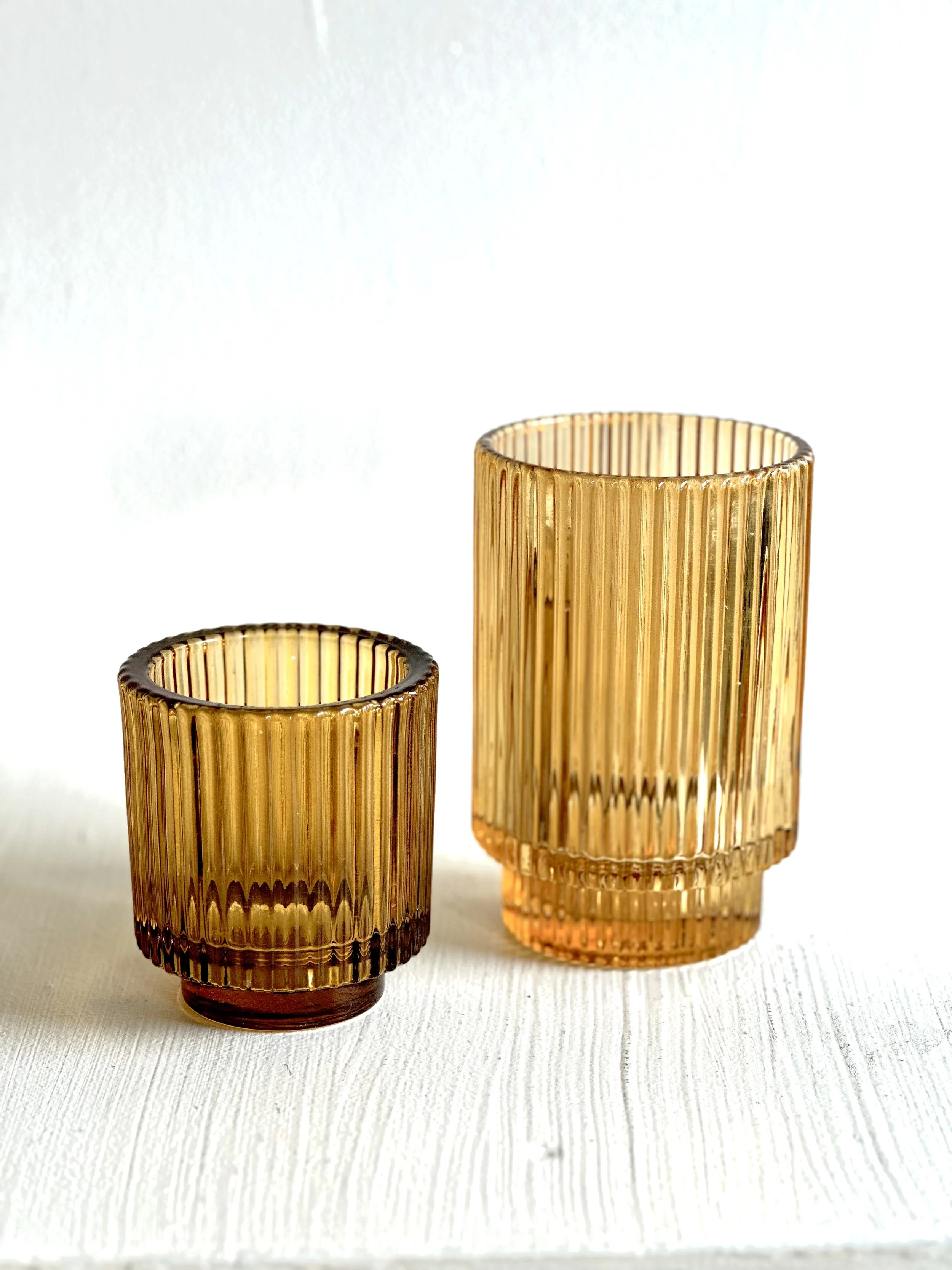Ezra Amber Glass Tealight Candle Holders (3.15"W x 3.15"D x 3.35"H)