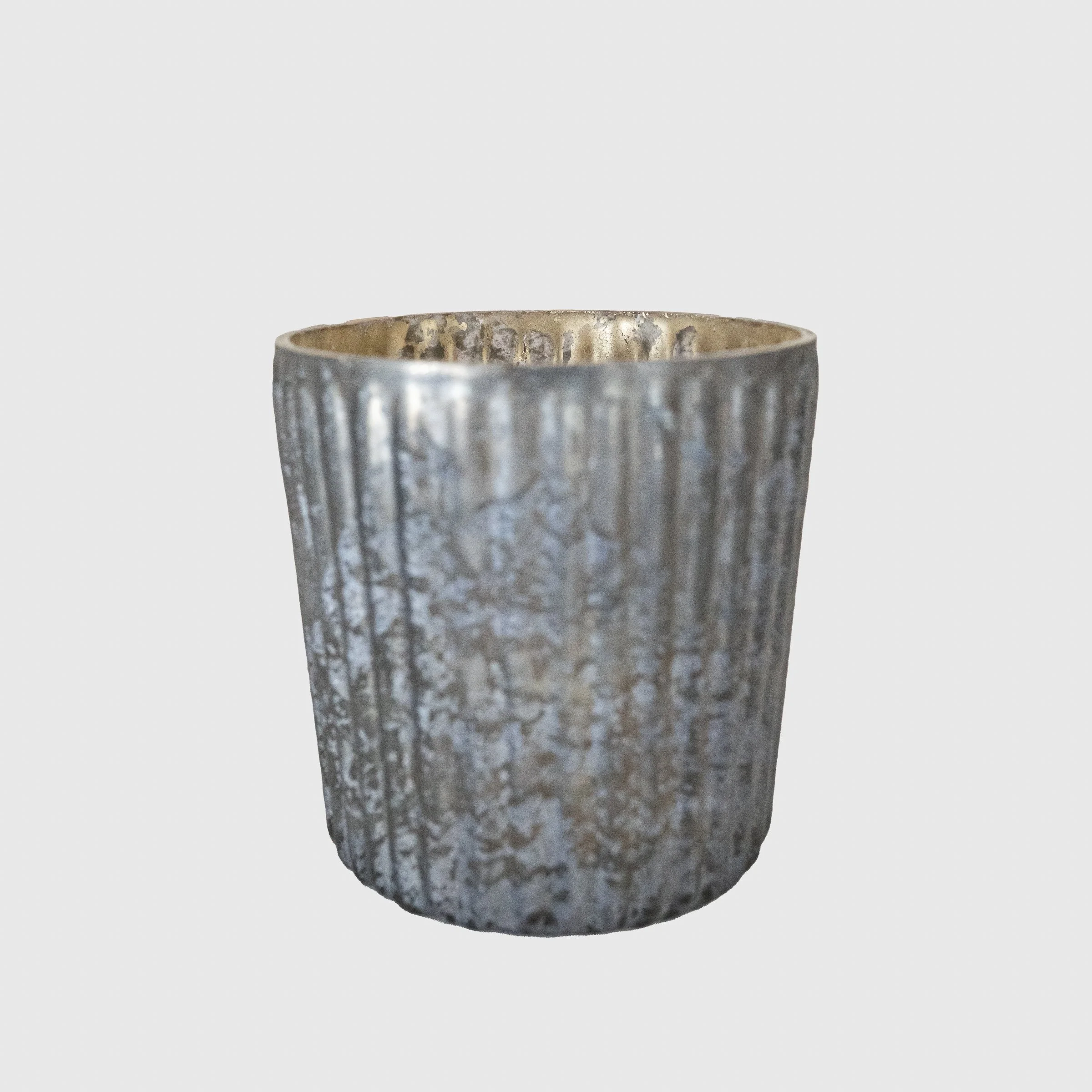 Ribbed Smoked Mercury Glass Votive Candle Holder