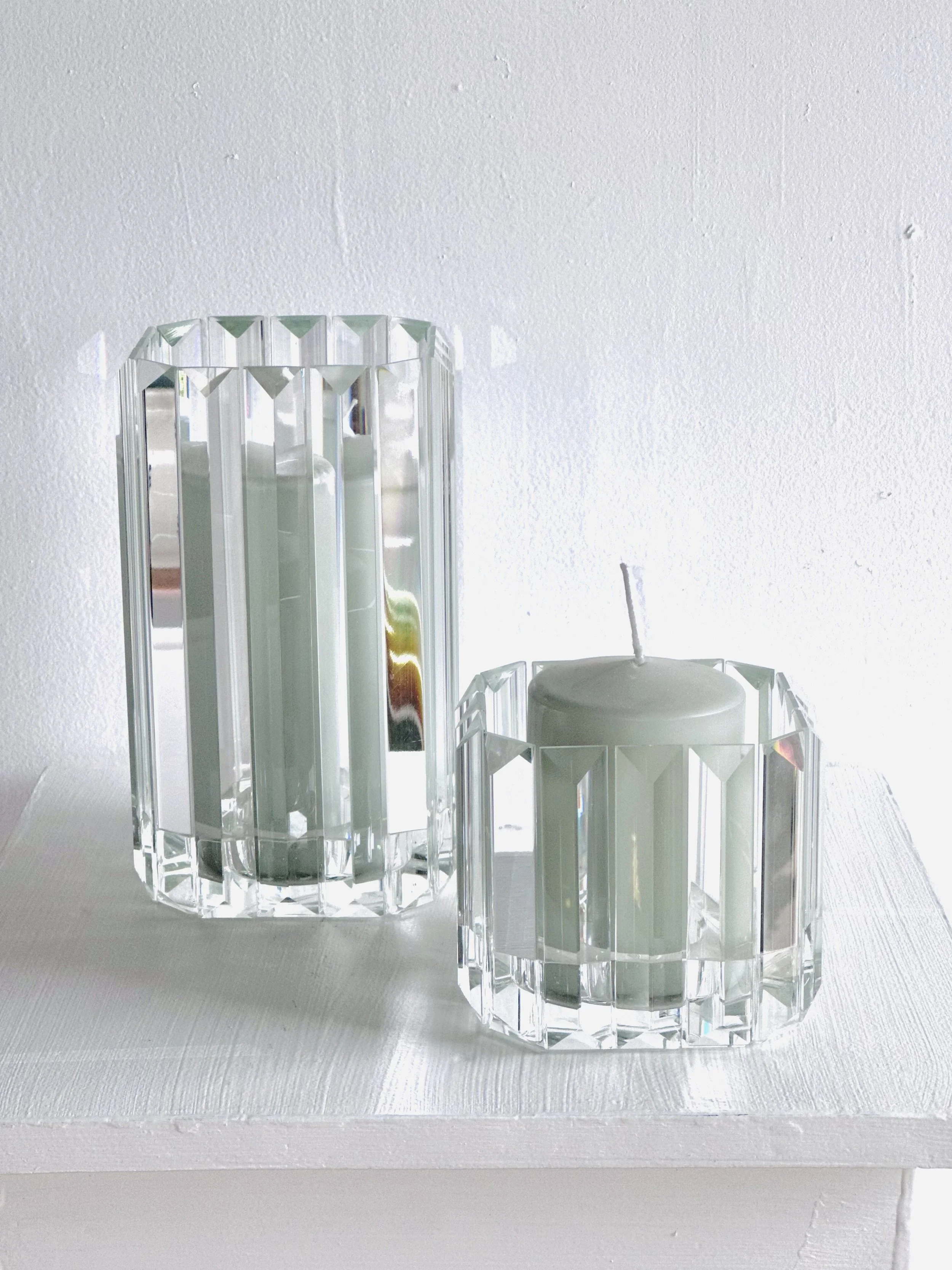 Pyramid Crystal Candle Holders (5" x 8 1/4"  +  5" x 4 1/4")