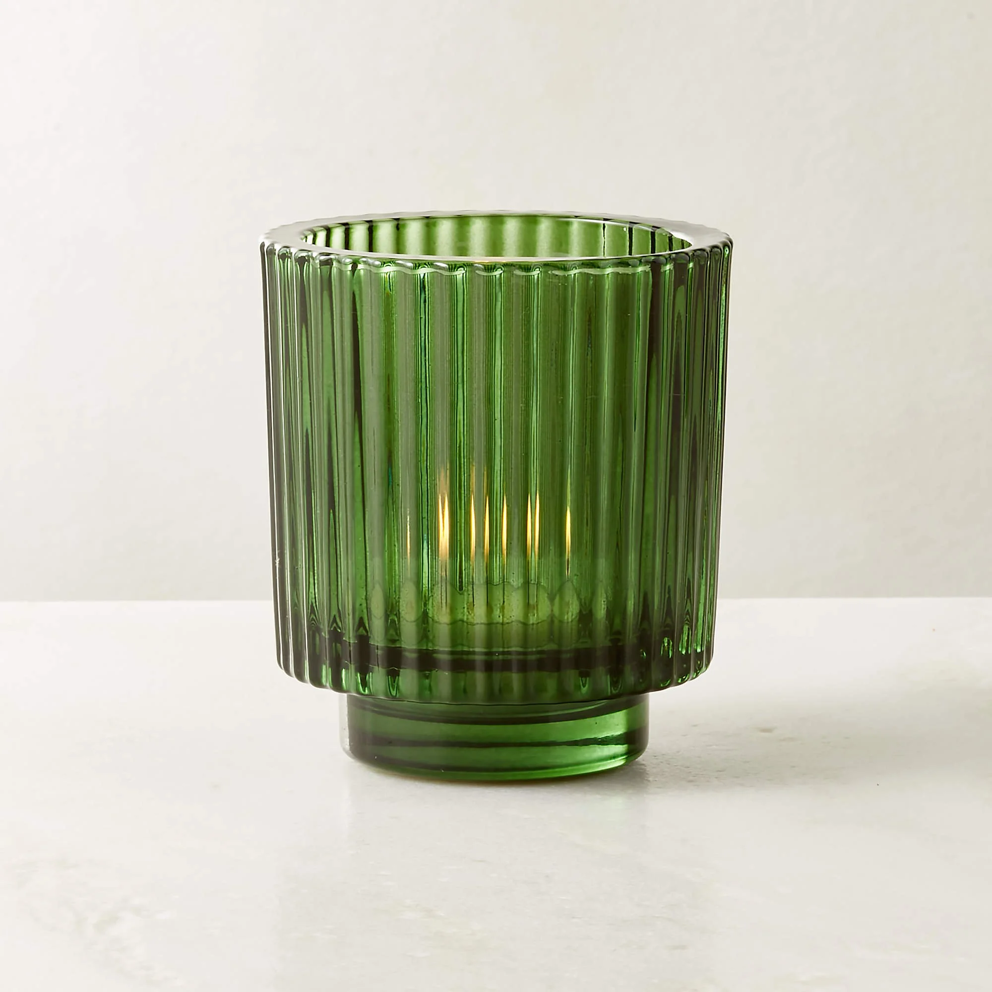Ezra Green Glass Tealight Candle Holder (3.25"Wx3.25"Dx3.5"H)