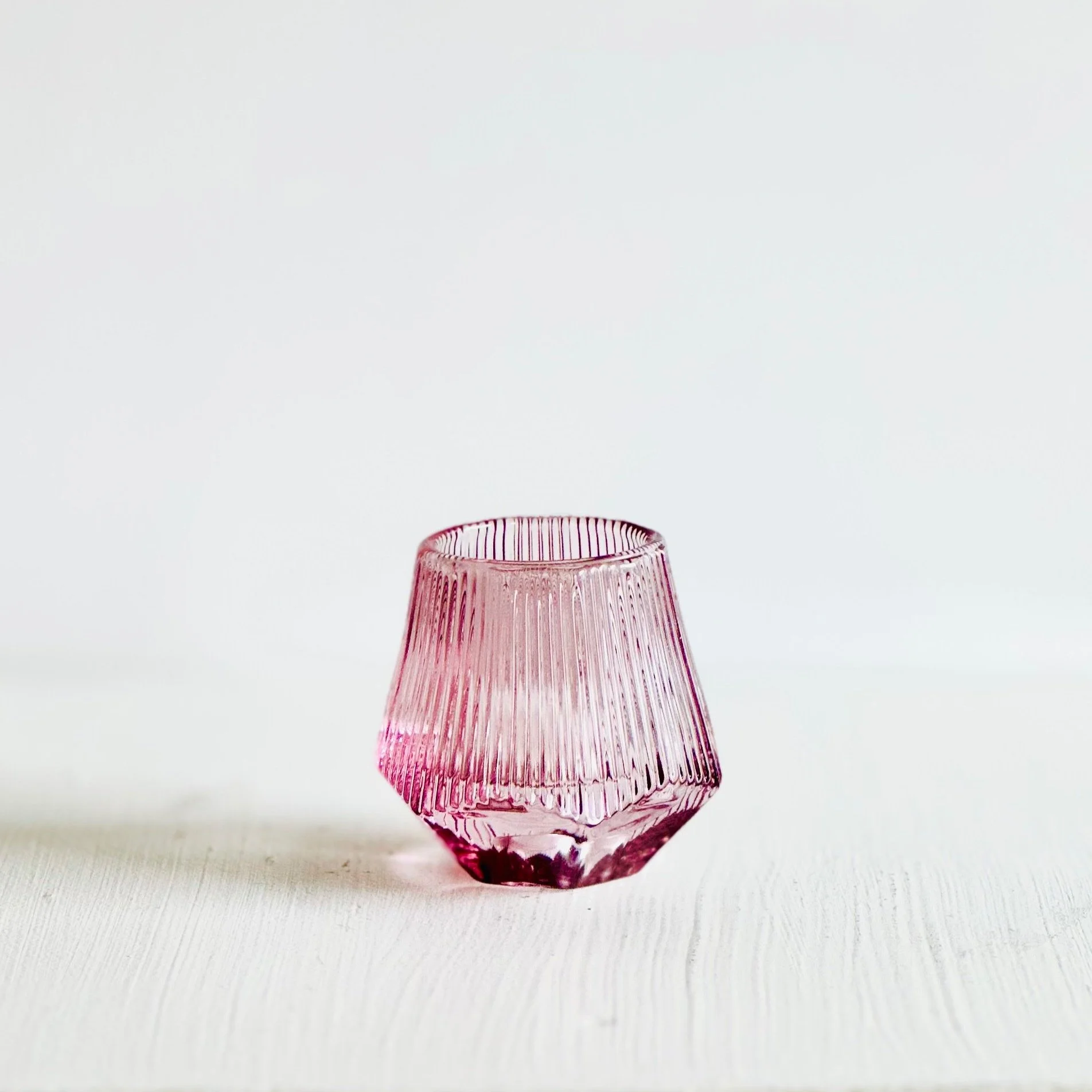 Pink Ribbed Glass Votive Holder (3.1"L × 3.07"W × 1.7"H)