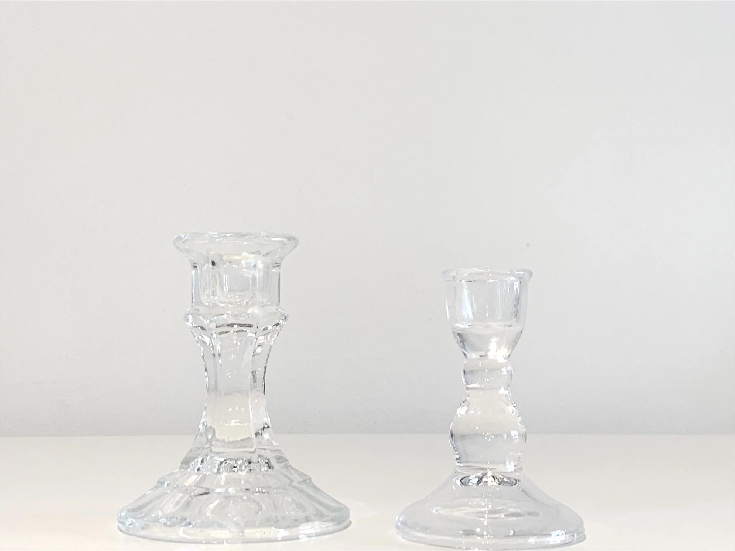 Assorted Sized Vintage Clear Glass Candlestick Holders