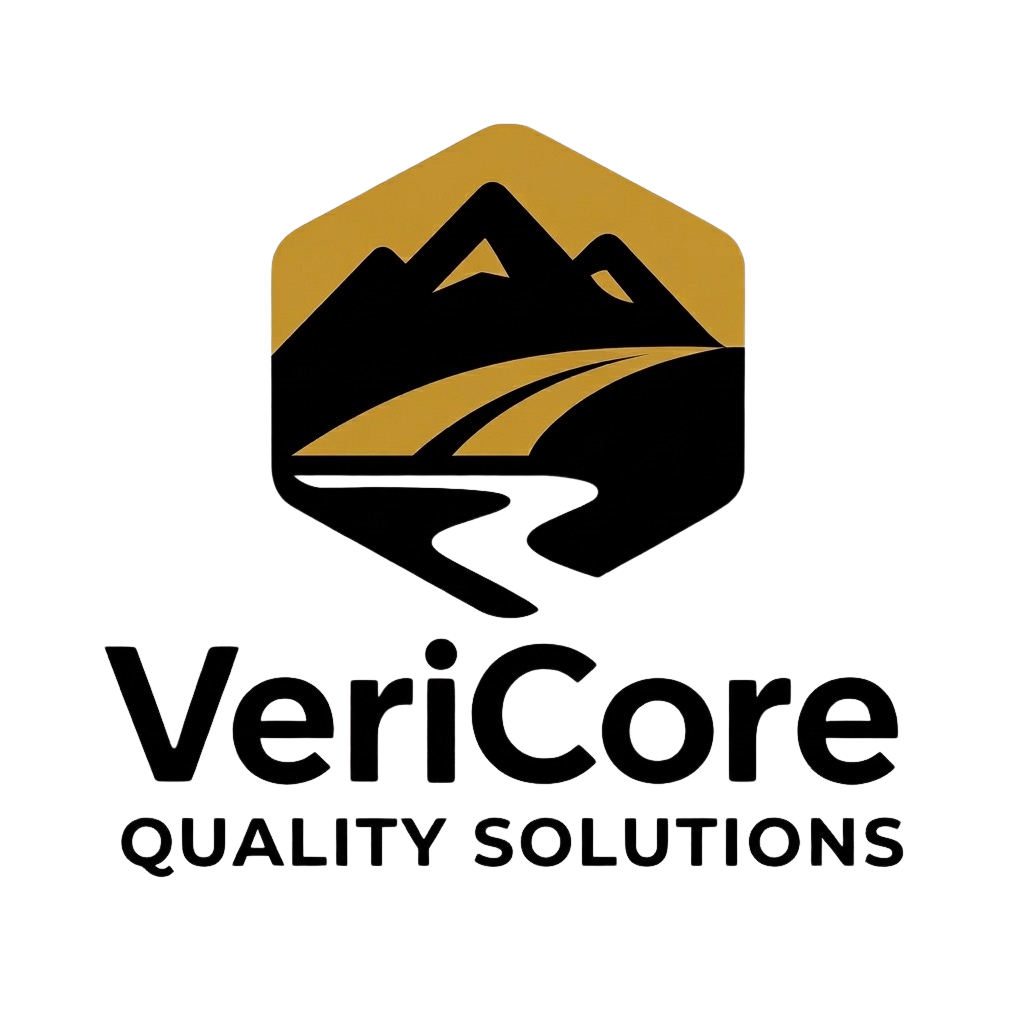 Logo featuring a mountain range, river, and fields with the text "VeriCore Quality Solutions".