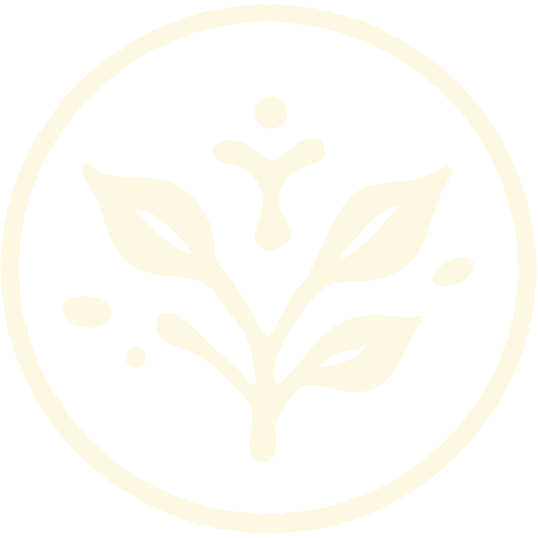 A black and cream-colored logo featuring a stylized plant with three leaves inside a circular border.