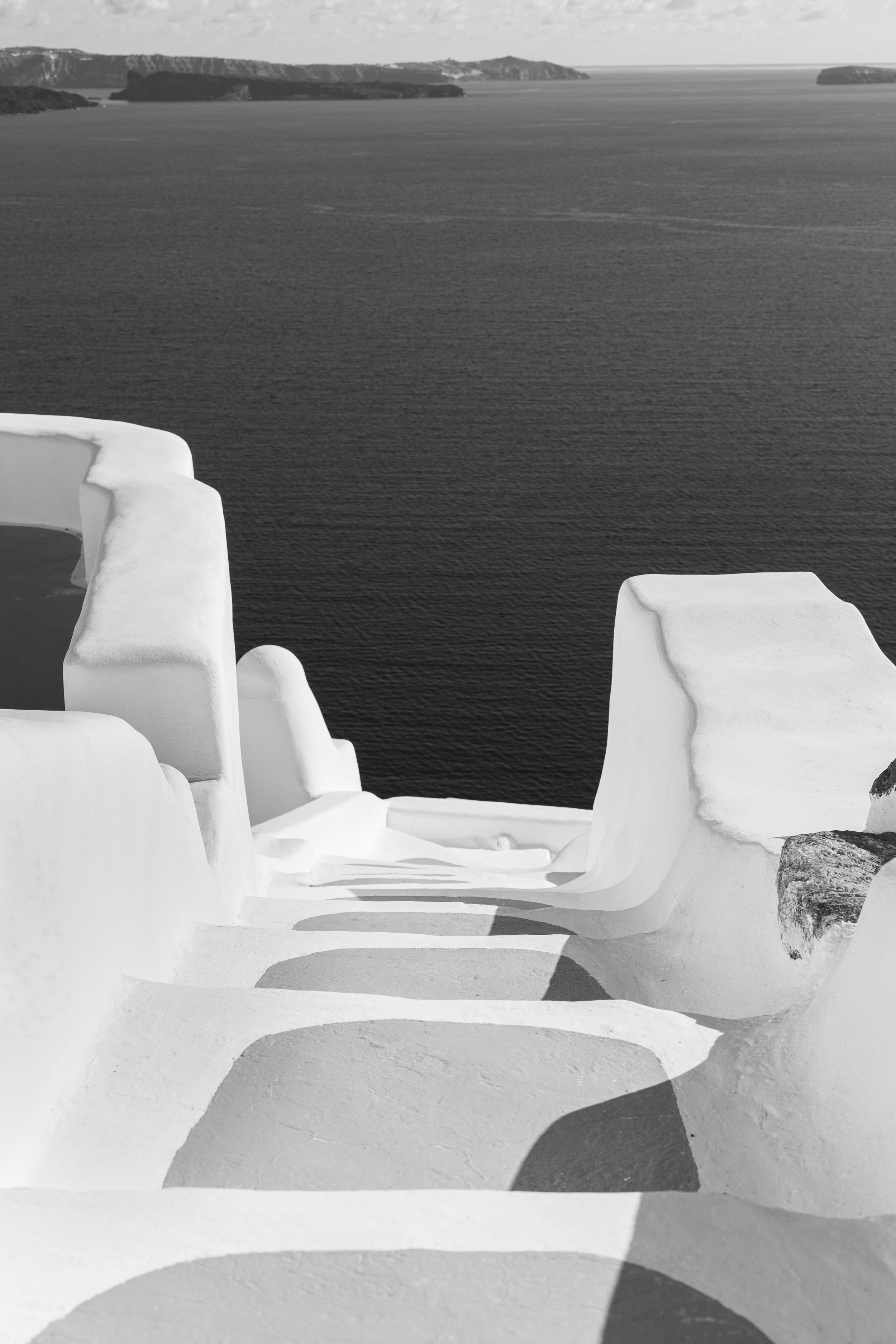 Oia Steps & Caldera B&W — Santorini Fine Art Print