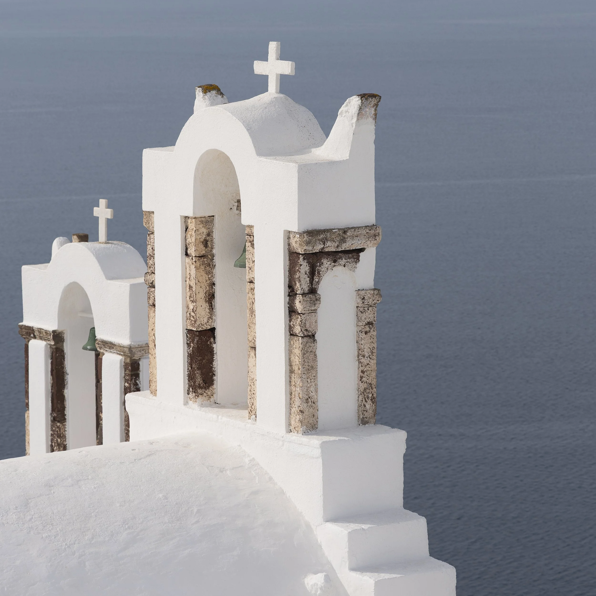 Oia Bell Tower & Sea — Santorini Framed Print
