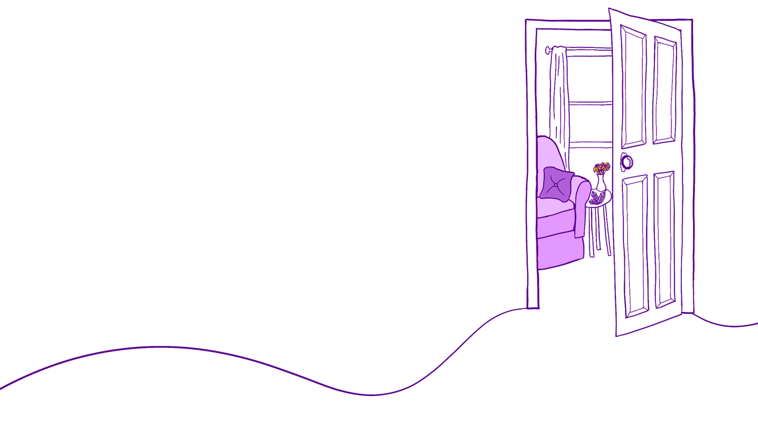 Digital illustration of doorway into therapist office with sofa