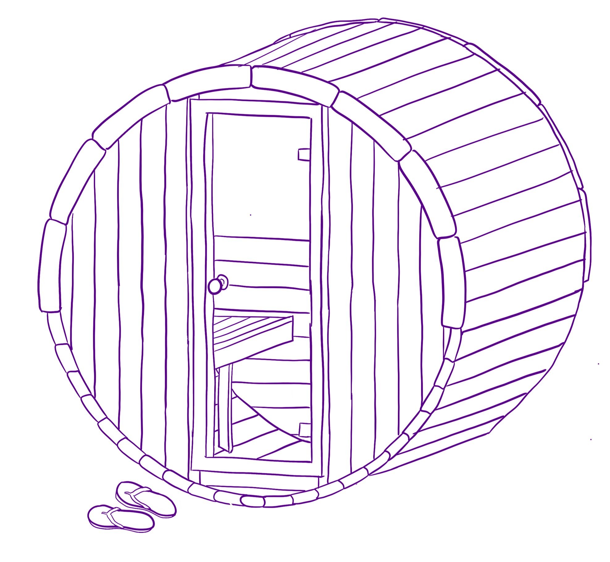 Digital illustration of a barrel sauna