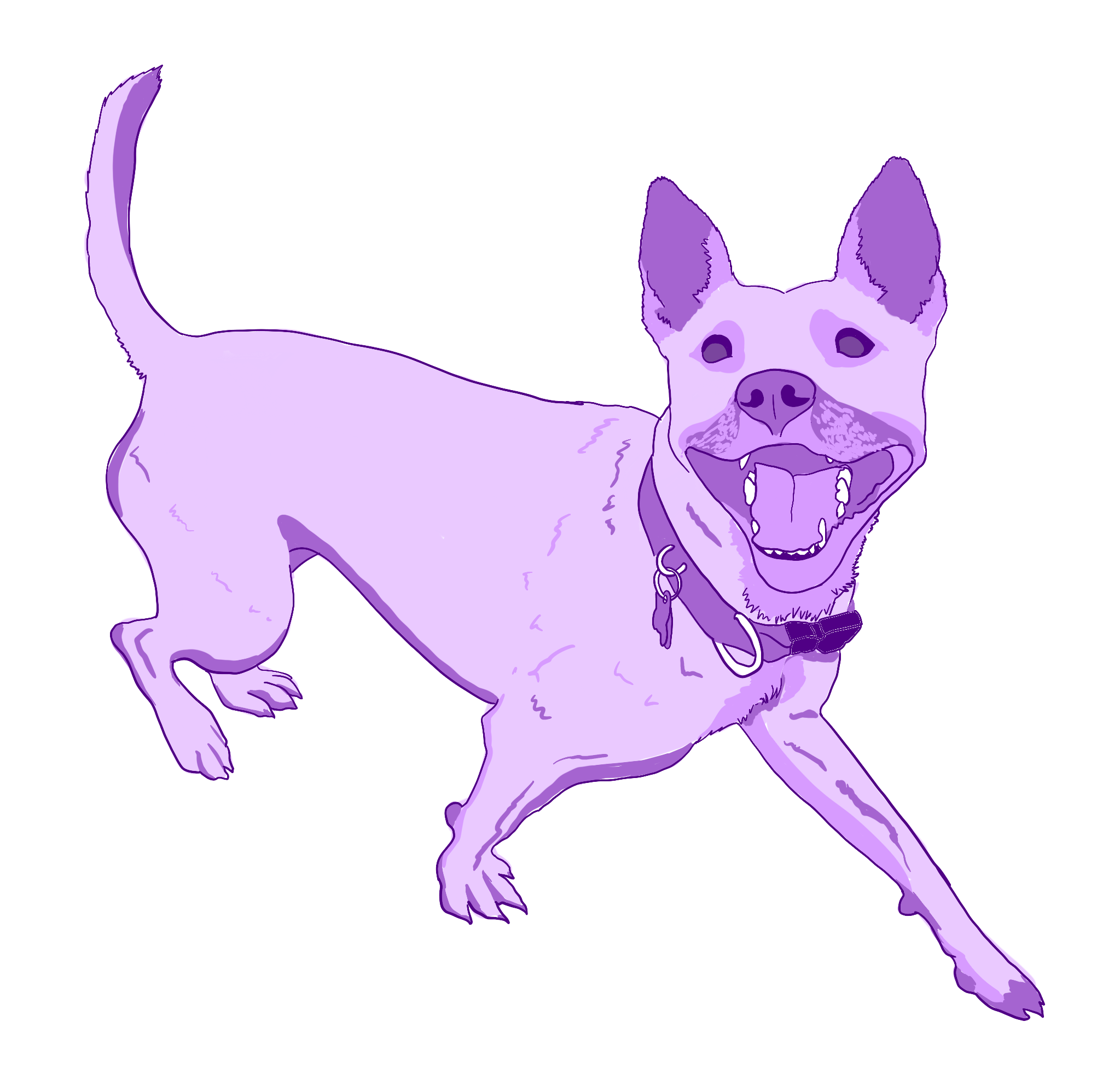 Digital illustration of a smiling dog