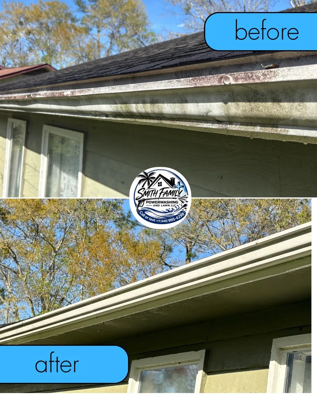 Comparison of house trim cleaning before and after cleaning.