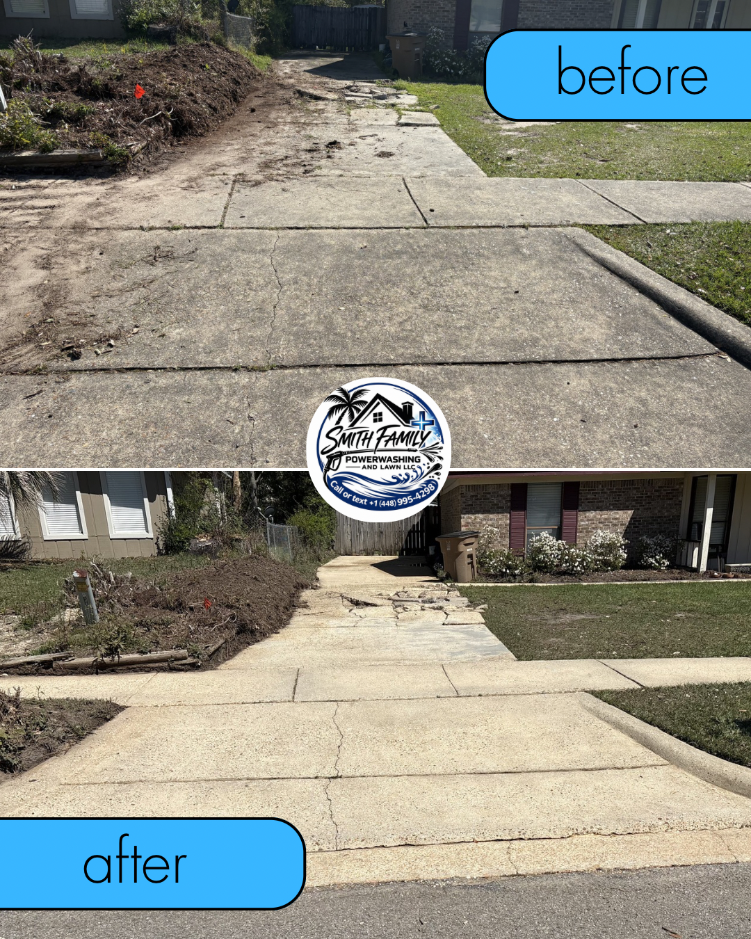Before and after images of a driveway. 