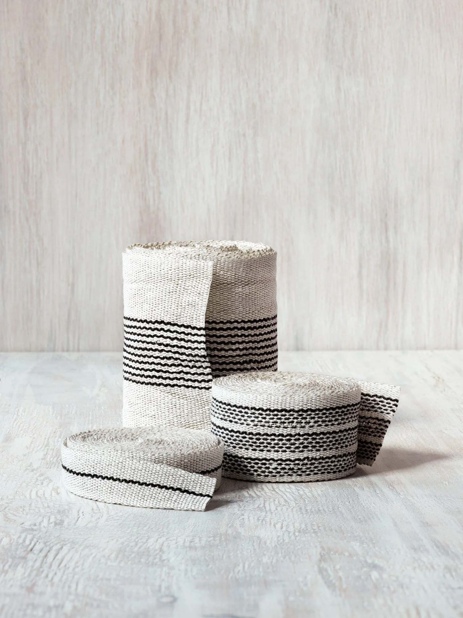 Agnes handwoven linen tape trim in crisp black and white in narrow, medium and wide widths.
