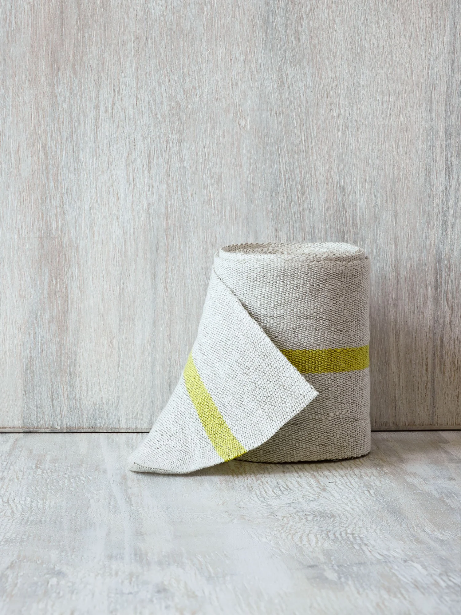 Fresh Yellow handwoven linen tape trim in a soft, bright yellow and white in wide width.