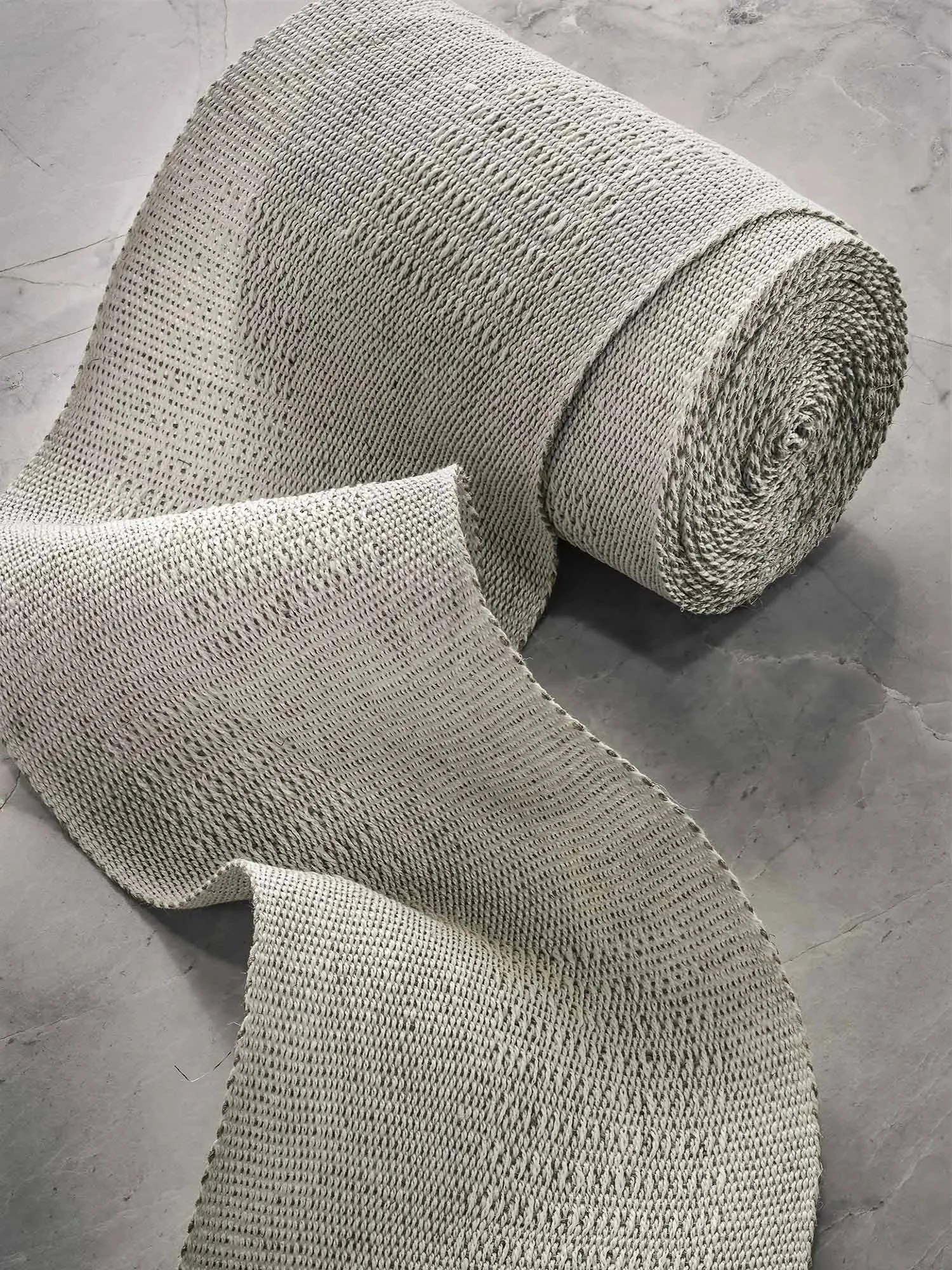 Long Blocks handwoven linen tape trim in a woven pattern of white on white in wide width.