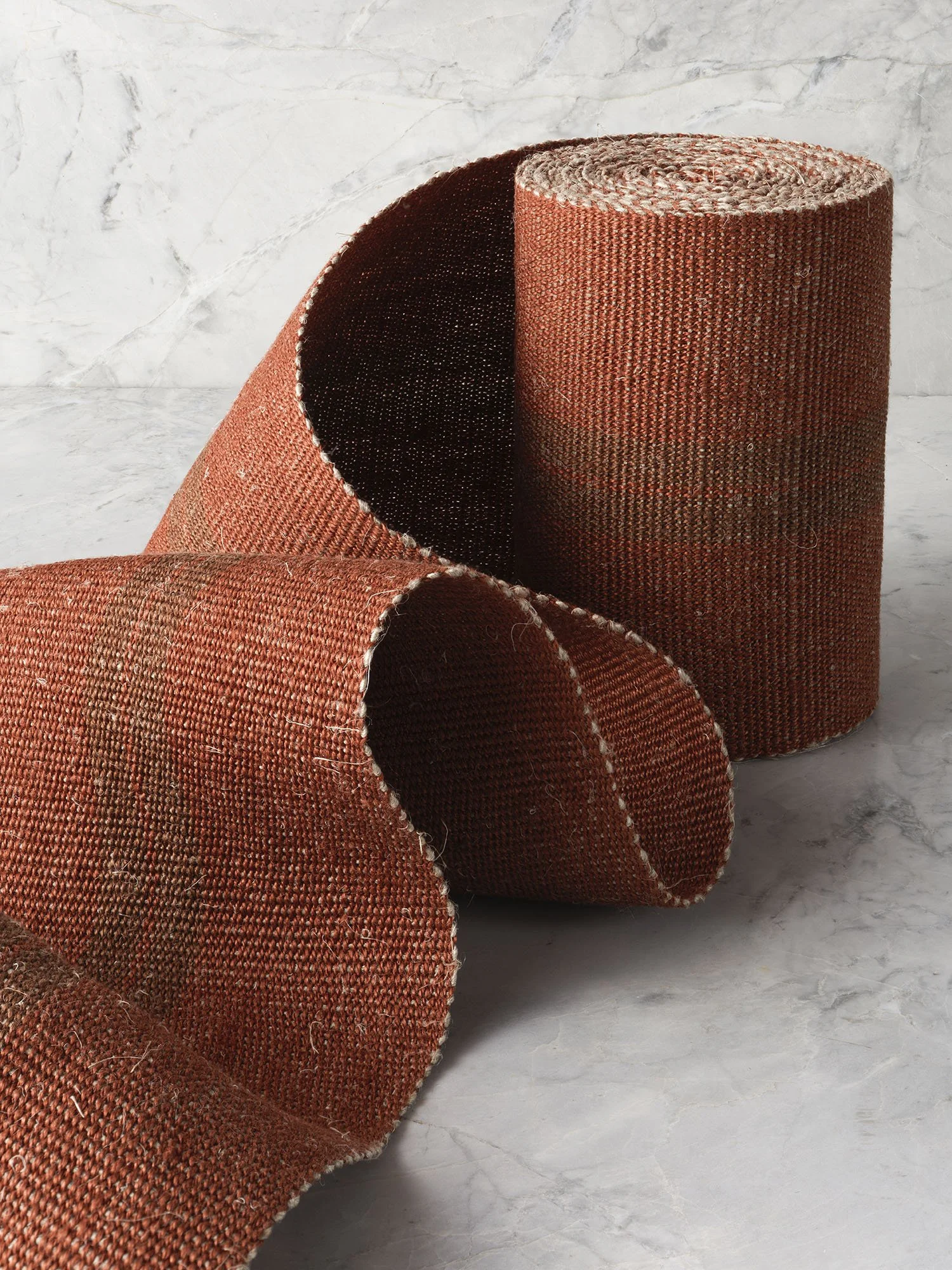 Barred Copper handwoven linen tape trim in two shades of brown: oak and a shimmery copper in wide width.