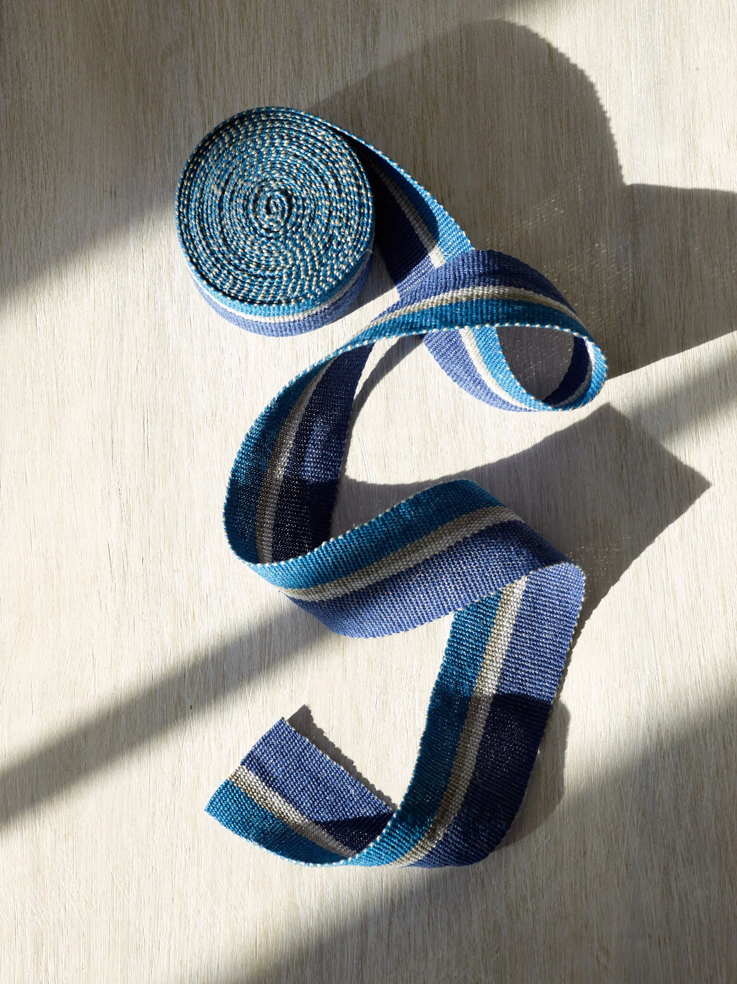 Ocean handwoven linen tape trim in two bold blues in medium width.