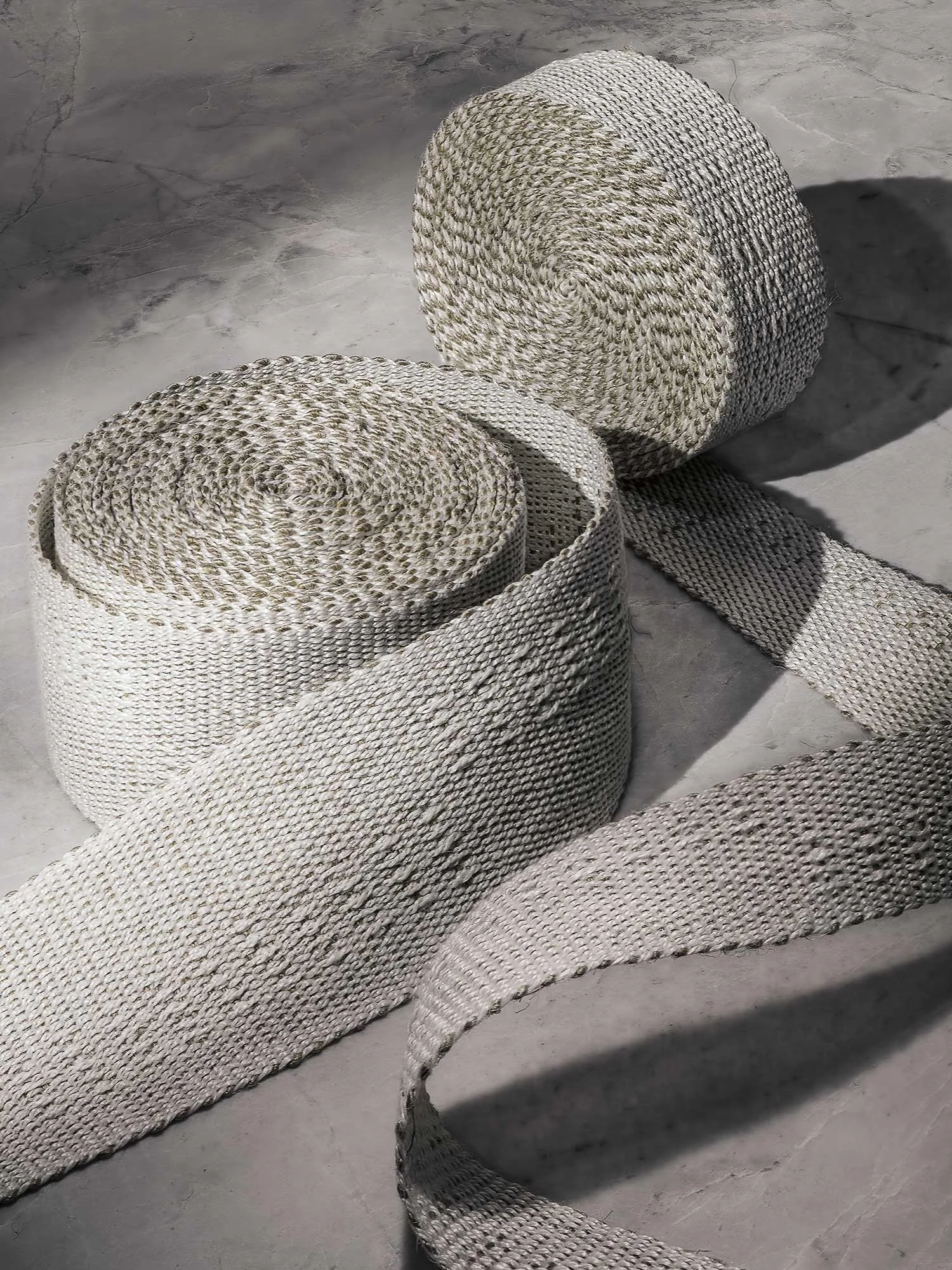 Long Blocks handwoven linen tape trim in a woven pattern of white on white in narrow and medium widths.