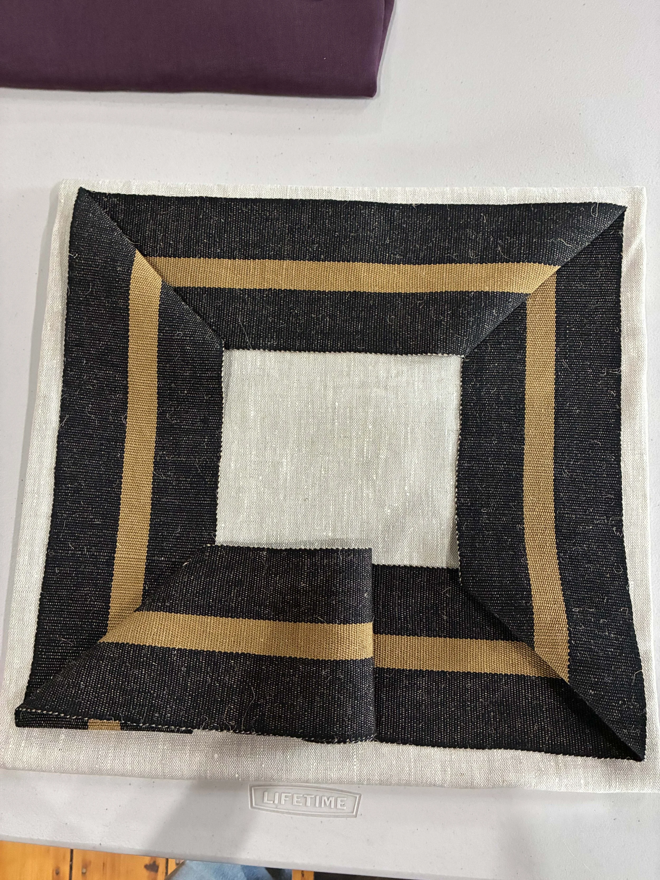 Framed wide linen tape, 18x18 pillow