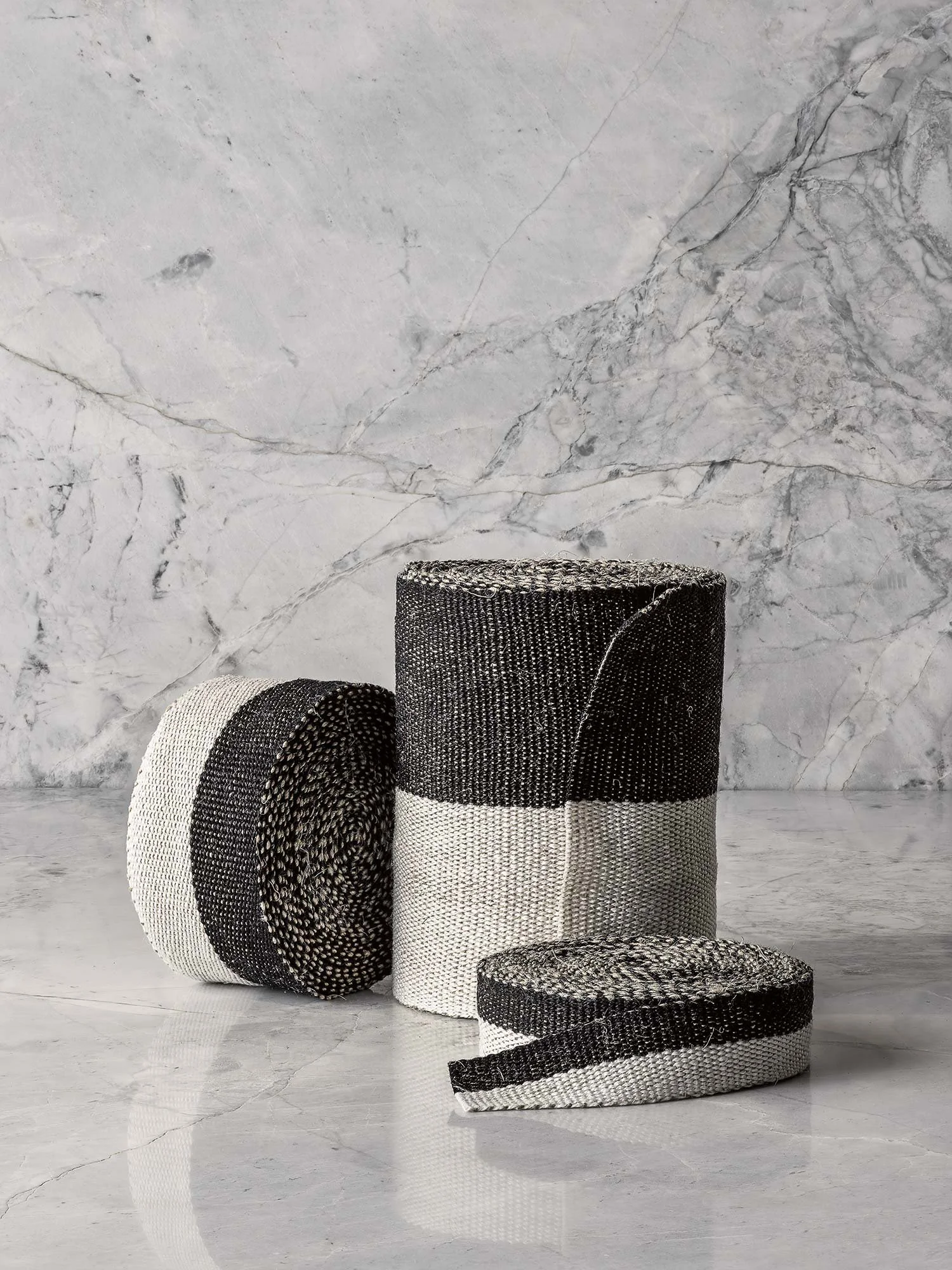 Half Black handwoven linen tape trim in a bold black and white in narrow, medium and wide widths.
