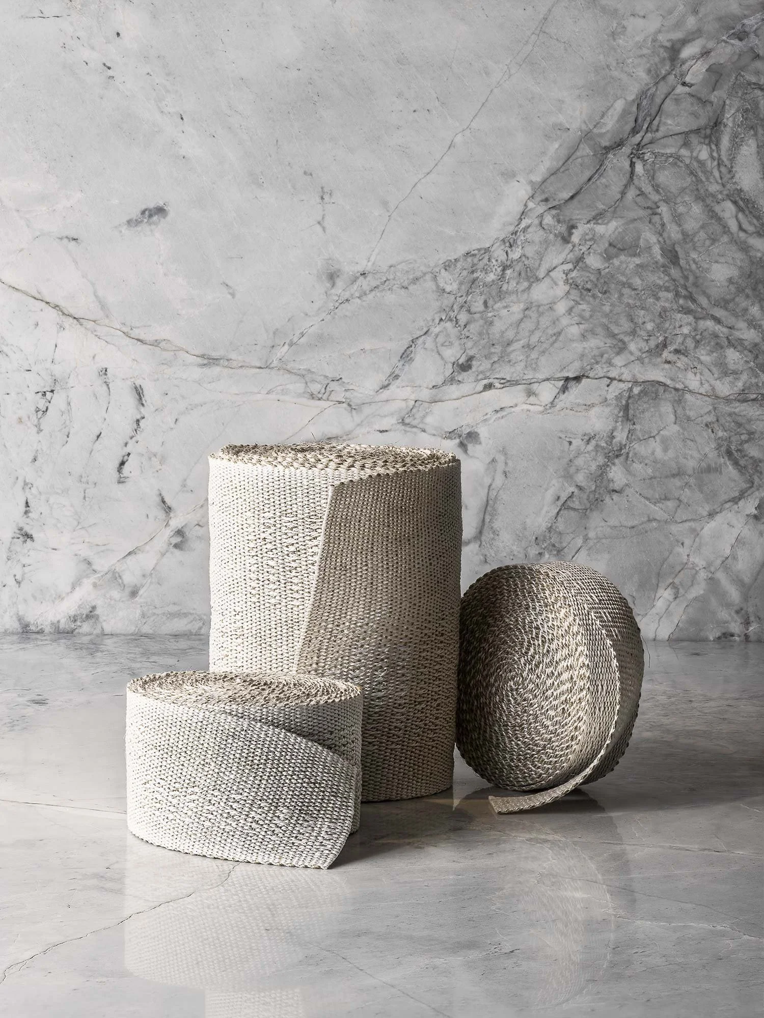 Long Blocks handwoven linen tape trim in a woven pattern of white on white in narrow, medium and wide widths.