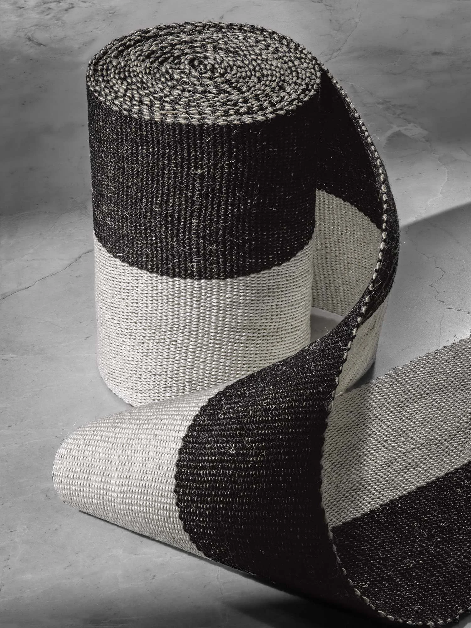 Half Black handwoven linen tape trim in a bold black and white in wide width.