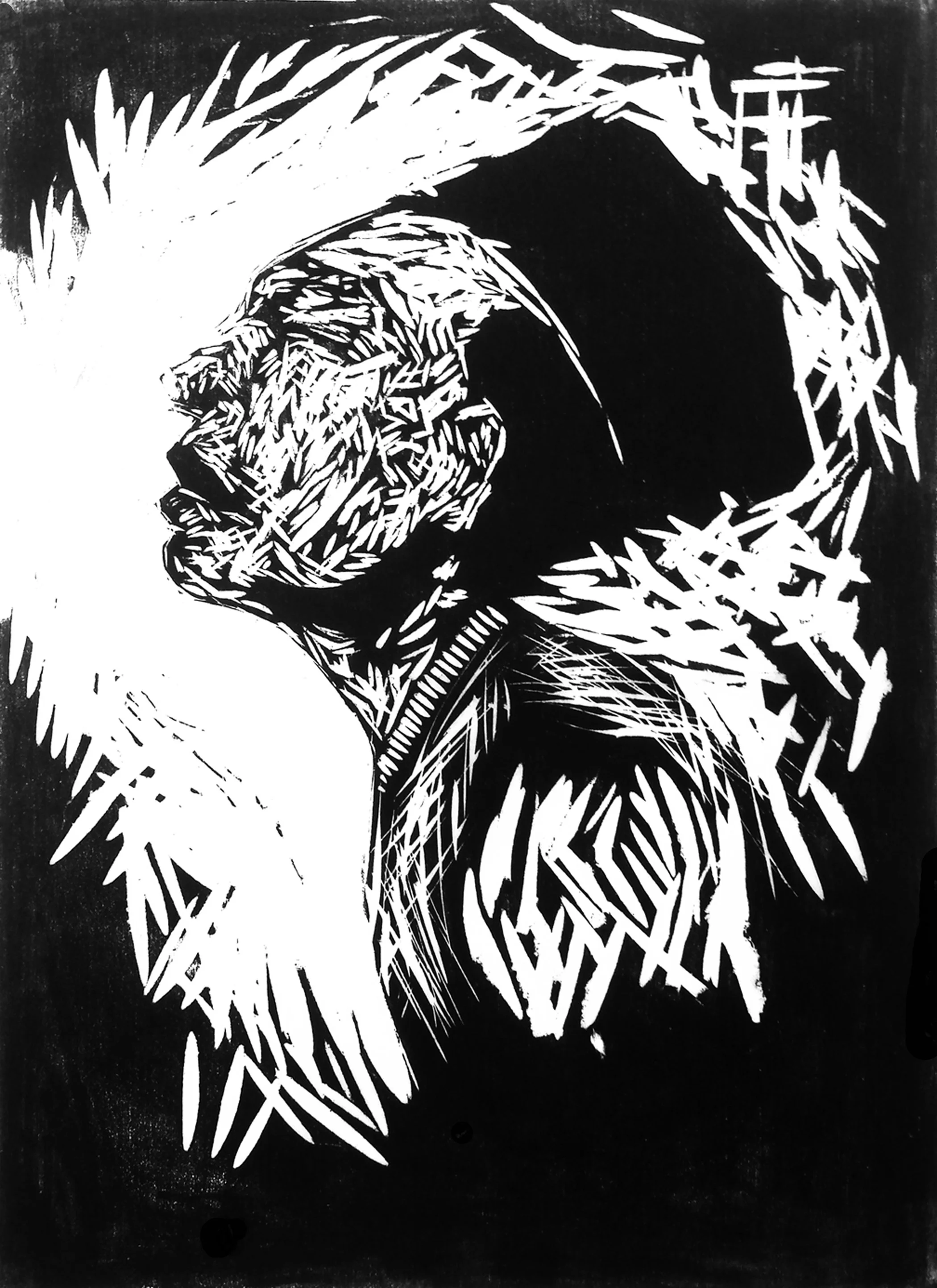 High Top Thoughts
Woodcut 
9" x 12"