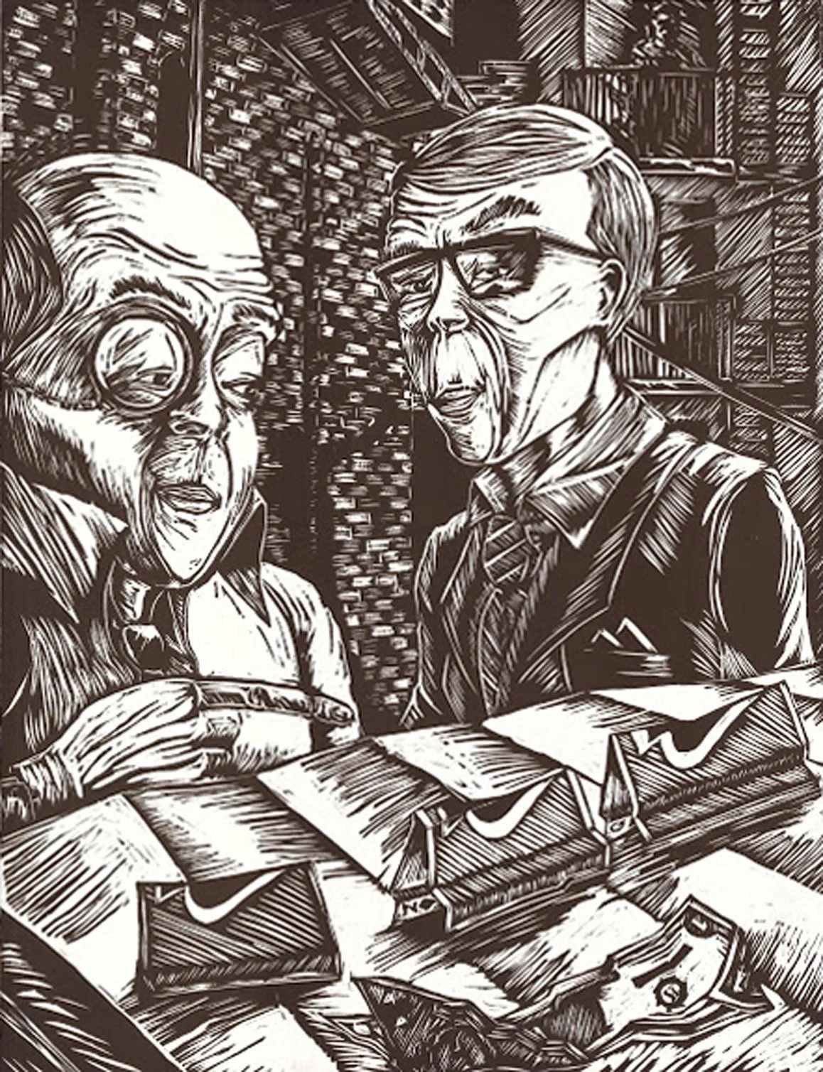 Three Card Hustle
Woodcut 
18" x 24"