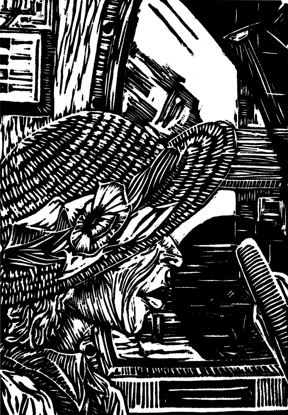 Busing Home
Woodcut 
8" x 10"