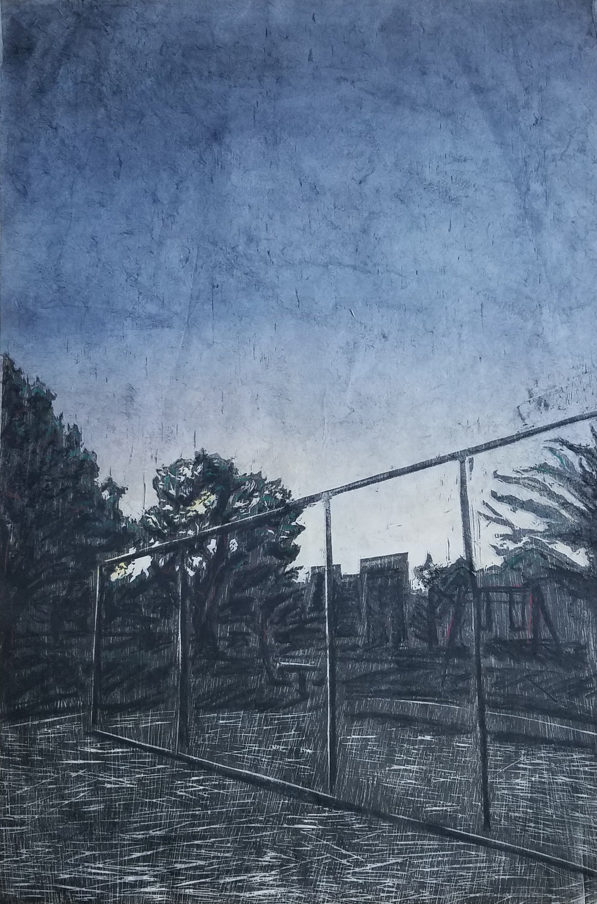 Before the Lights Cut On
Woodcut, acrylic, charcoal, , printed on sekishu paper
16" x 24"