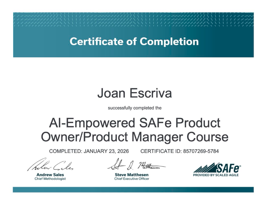 SAFe Certified for Product Owners and Product Management