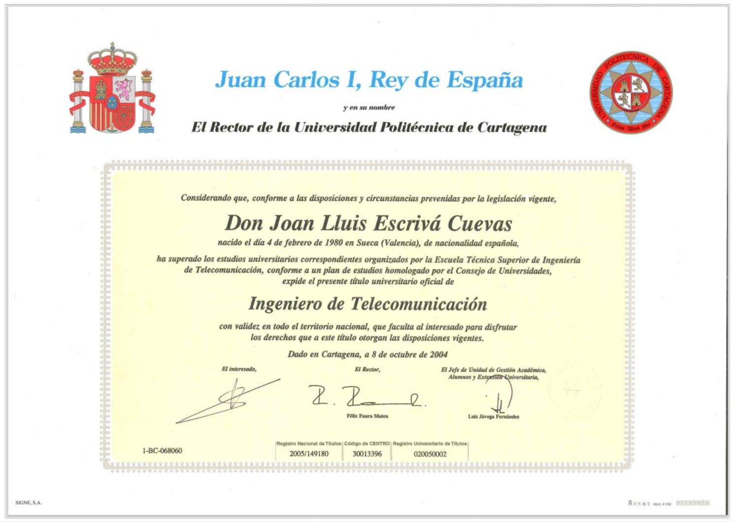 Polytechnic University of Cartagena - Master in Telecommunications Engineering