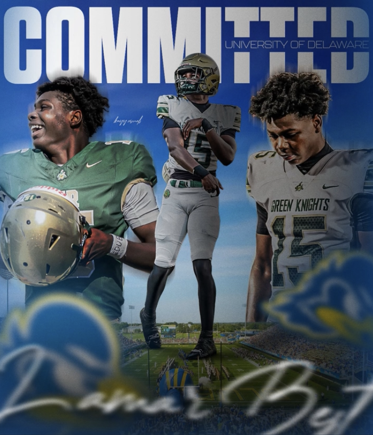 Poster of University of Delaware football team featuring players in football uniforms, a stadium, and the word "COMMUNITY" at the top.