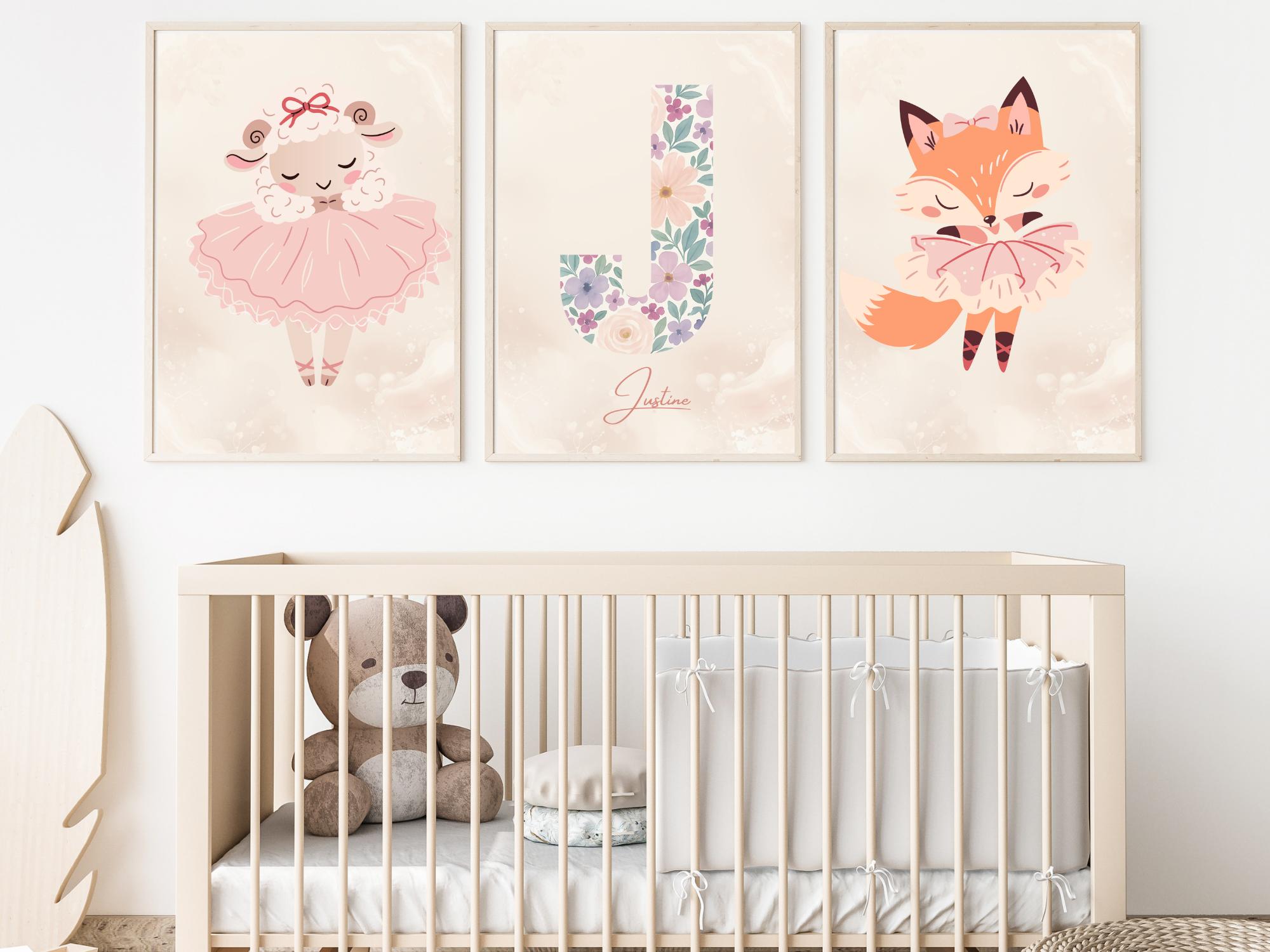 Ballerina Lamb & Fox Wall Art | Set of 3