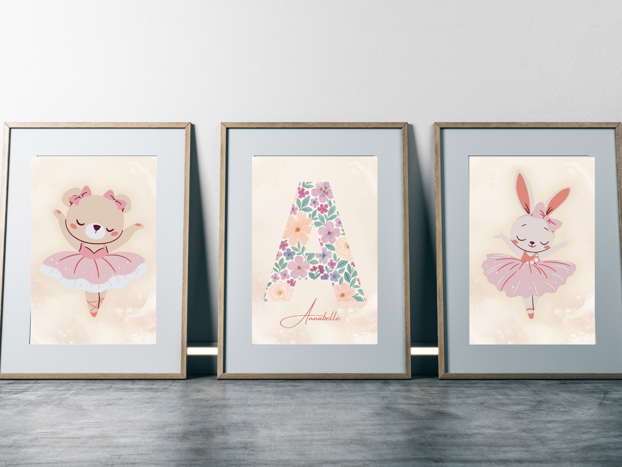 Ballerina Bear & Bunny Wall Art | Set of 3