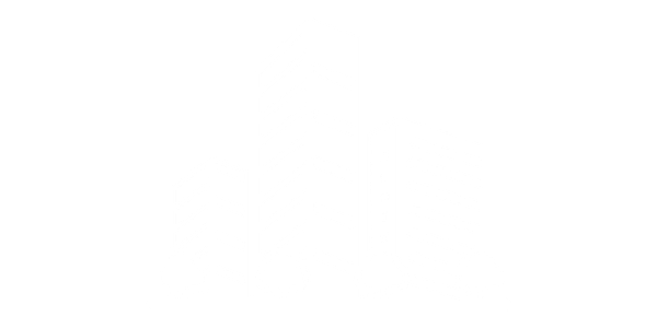 Black and white illustration of modern high-rise buildings with trees in front.