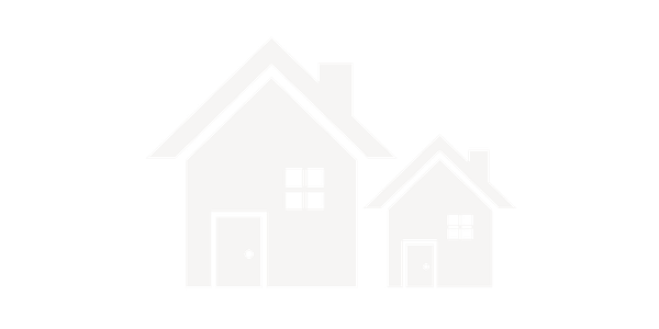 Two simple black and white line drawings of houses, one large and one small, with chimneys, doors, and windows.